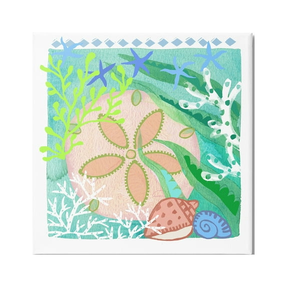 Stupell Industries Ocean Sand Dollar Collage Seashells Coral Pattern Graphic Art Gallery Wrapped Canvas Print Wall Art, Design by unknown