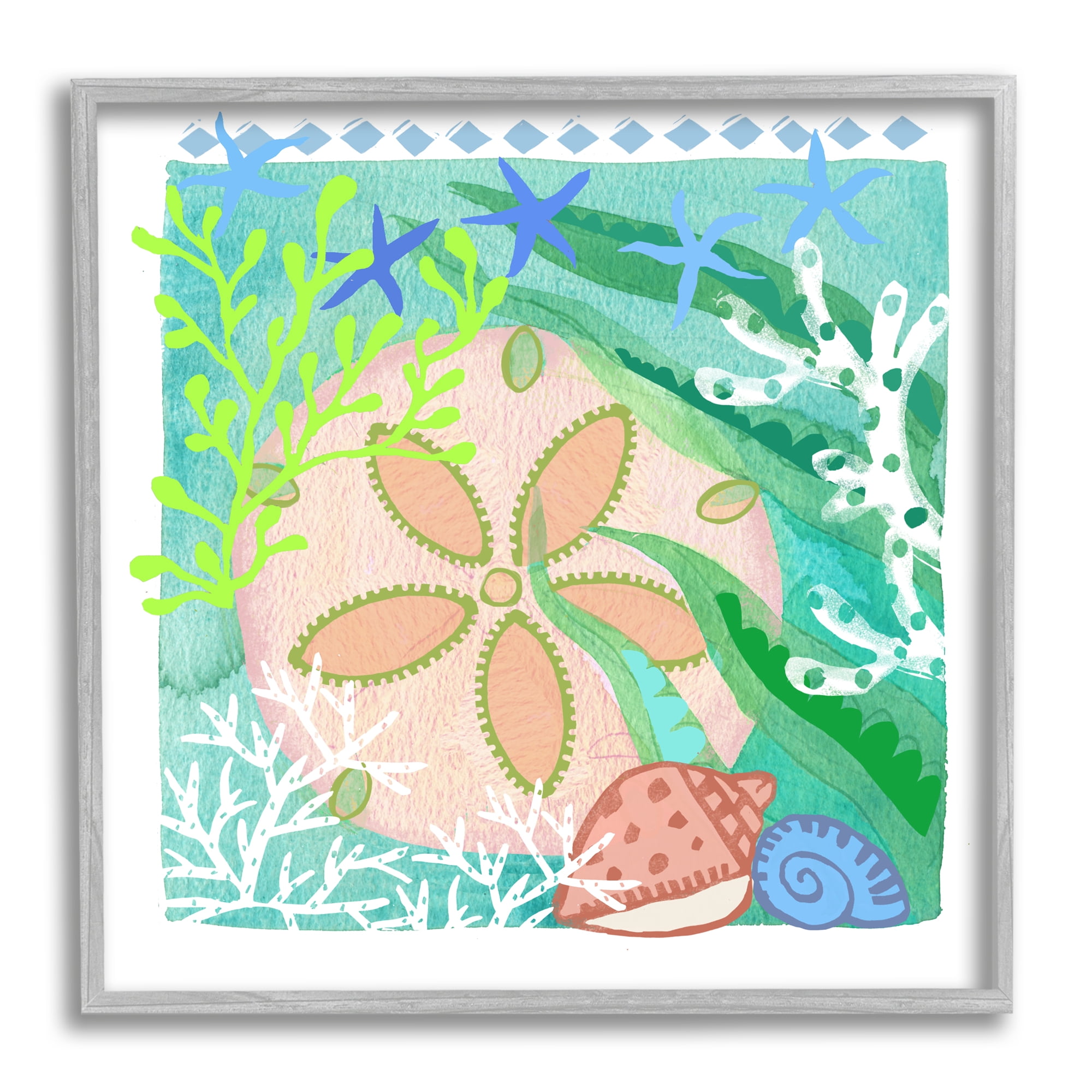 Stupell Industries Ocean Sand Dollar Collage Seashells Coral Pattern Graphic Art Gray Framed Art Print Wall Art, Design by unknown
