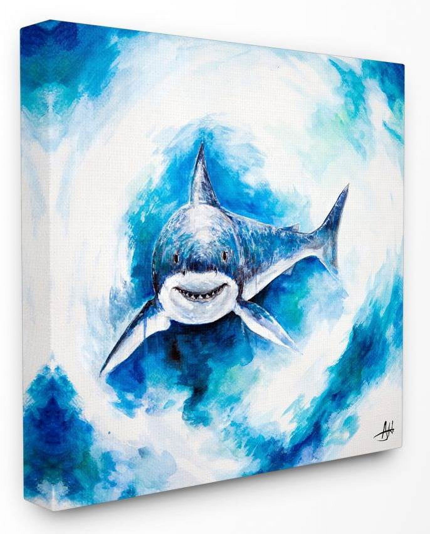 Stupell Industries Ocean Sea Shark Animal Blue Watercolor Painting Canvas Wall Art by Marc Allante
