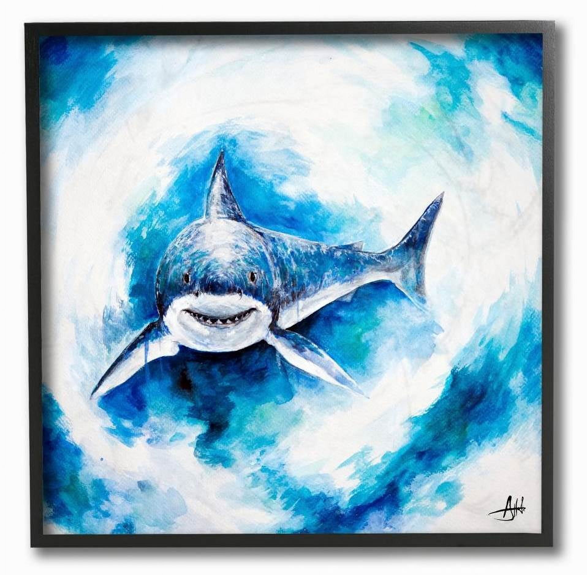 Stupell Industries Ocean Sea Shark Animal Blue Watercolor Painting Framed Wall Art by Marc Allante