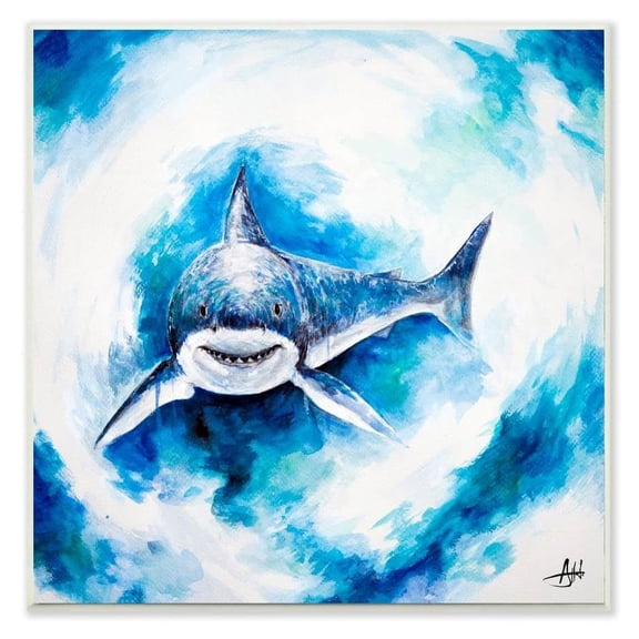 Stupell Industries Ocean Sea Shark Animal Blue Watercolor Painting Wall Plaque by Marc Allante