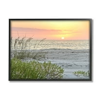 Stupell Industries Ocean Shore Reeds Sunset Horizon Photograph Black Framed Art Print Wall Art, Design by Mary Lou Photography