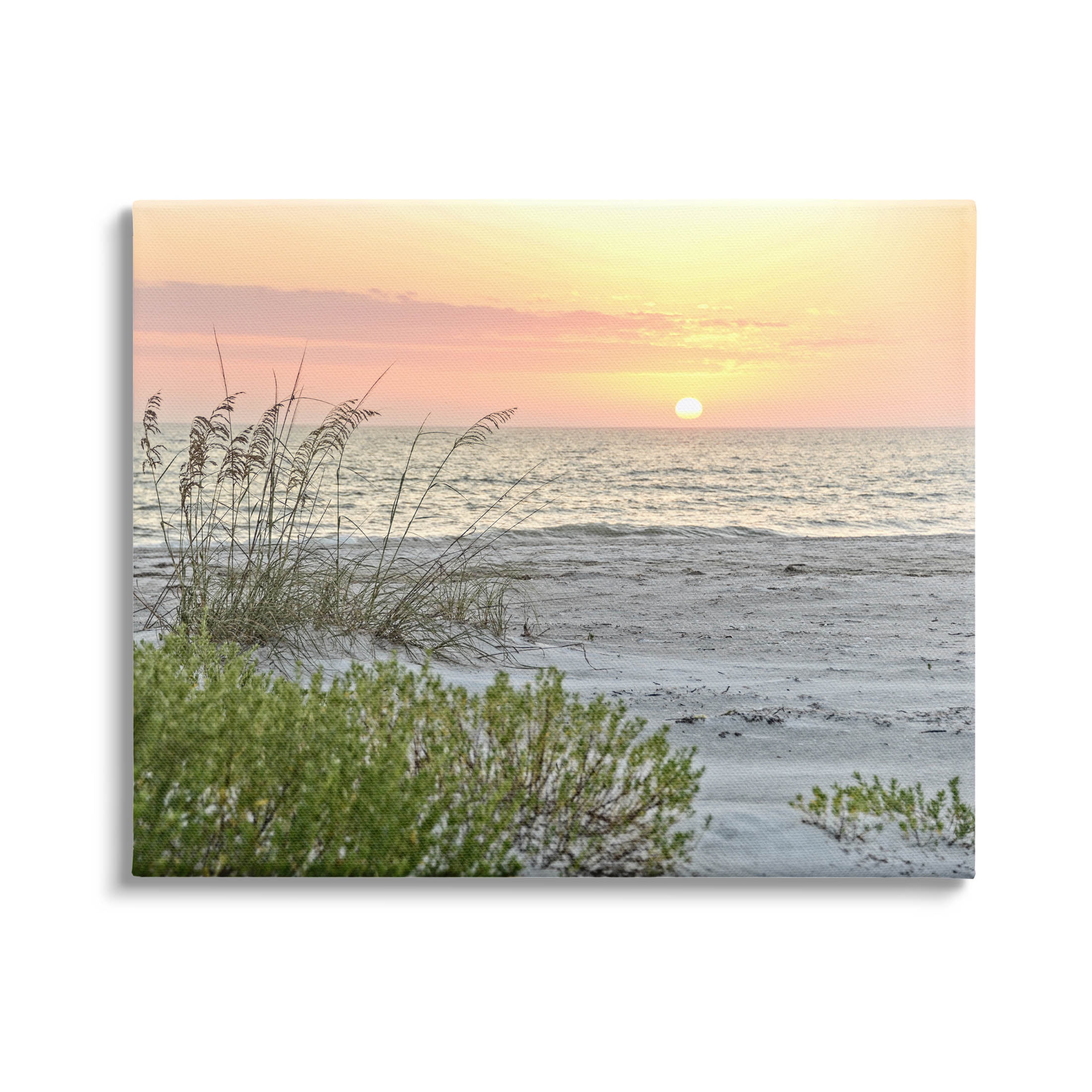 Stupell Industries Ocean Shore Reeds Sunset Horizon Photograph Gallery Wrapped Canvas Print Wall Art, Design by Mary Lou Photography