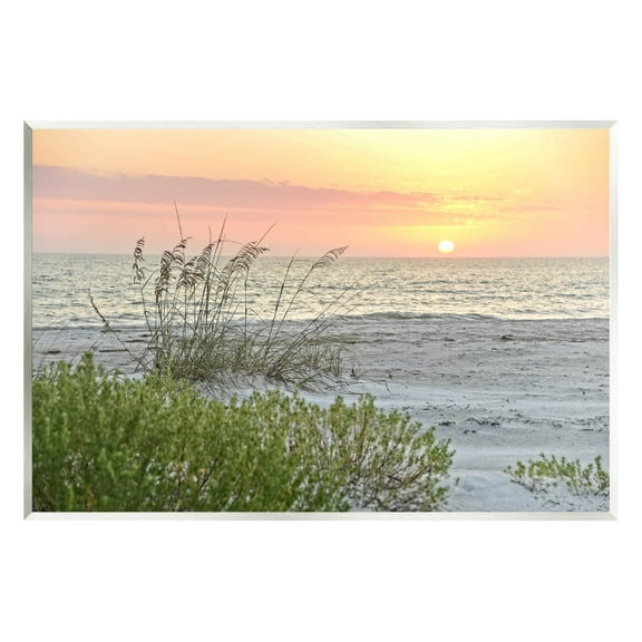 Stupell Industries Ocean Shore Reeds Sunset Horizon Photograph Unframed Art Print Wall Art, Design by Mary Lou Photography