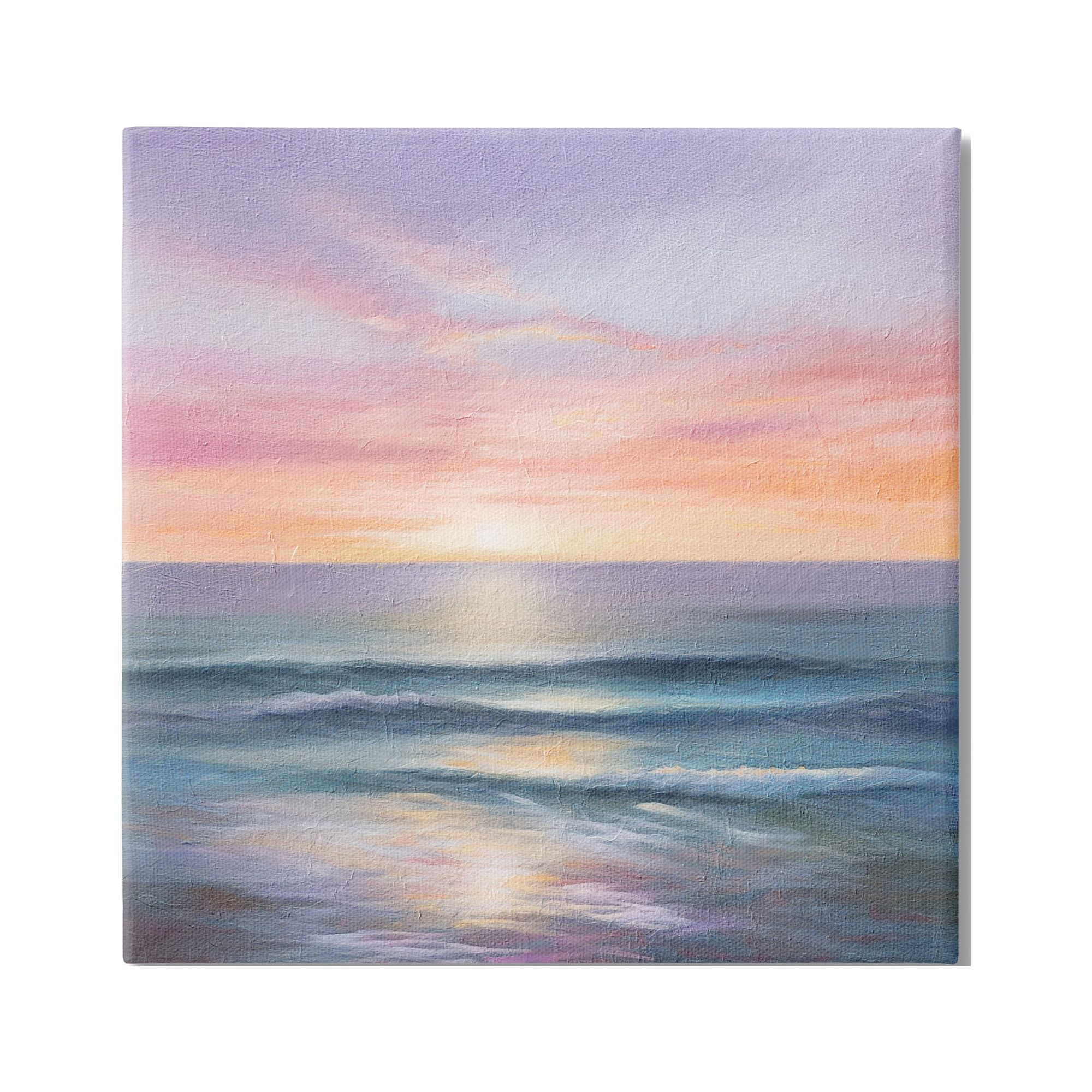 Stupell Industries Ocean Sunrise Painting Nature Painting Gallery Wrapped Canvas Print Wall Art, 17 x 17
