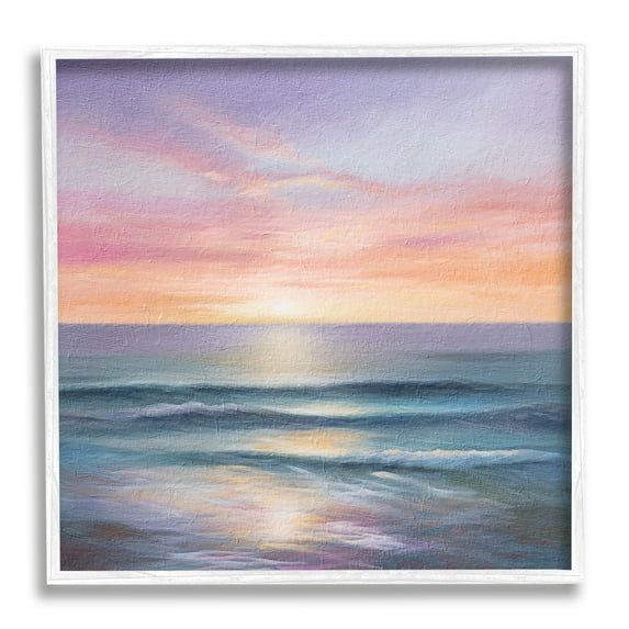 Stupell Industries Ocean Sunrise Painting Nature Painting White Framed Art Print Wall Art, 12 x 12