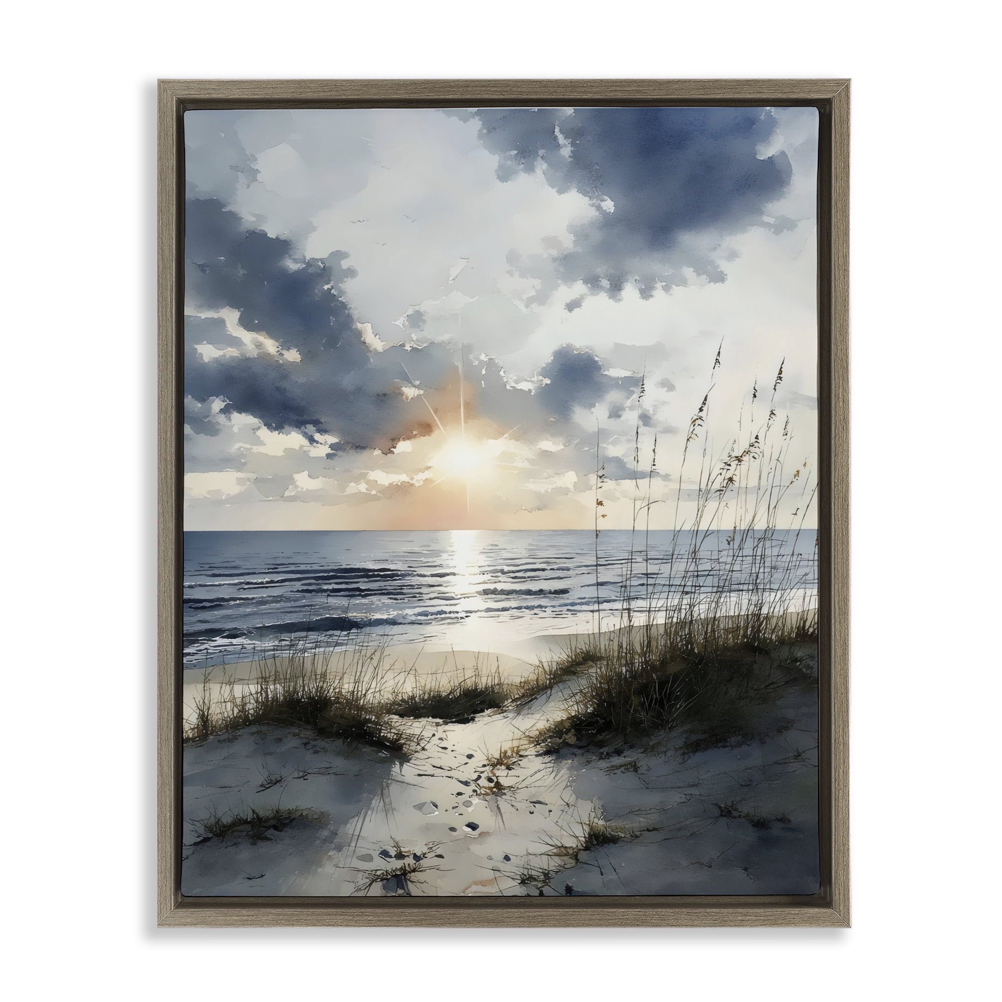 Stupell Industries Ocean Sunrise over Sandy Dunes Brown Framed Floater Canvas Wall Art, design by Franklyn Gregory