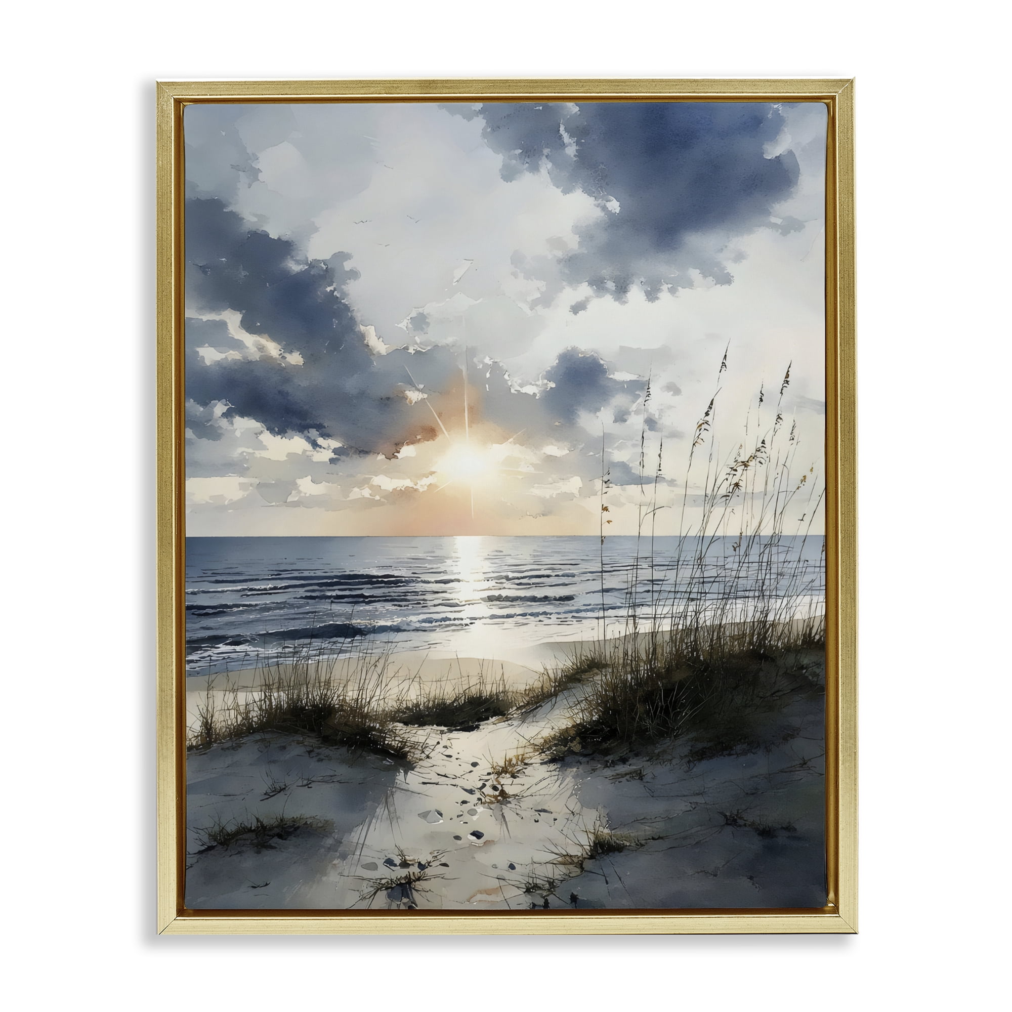 Stupell Industries Ocean Sunrise over Sandy Dunes Gold Framed Floater Canvas Wall Art, design by Franklyn Gregory