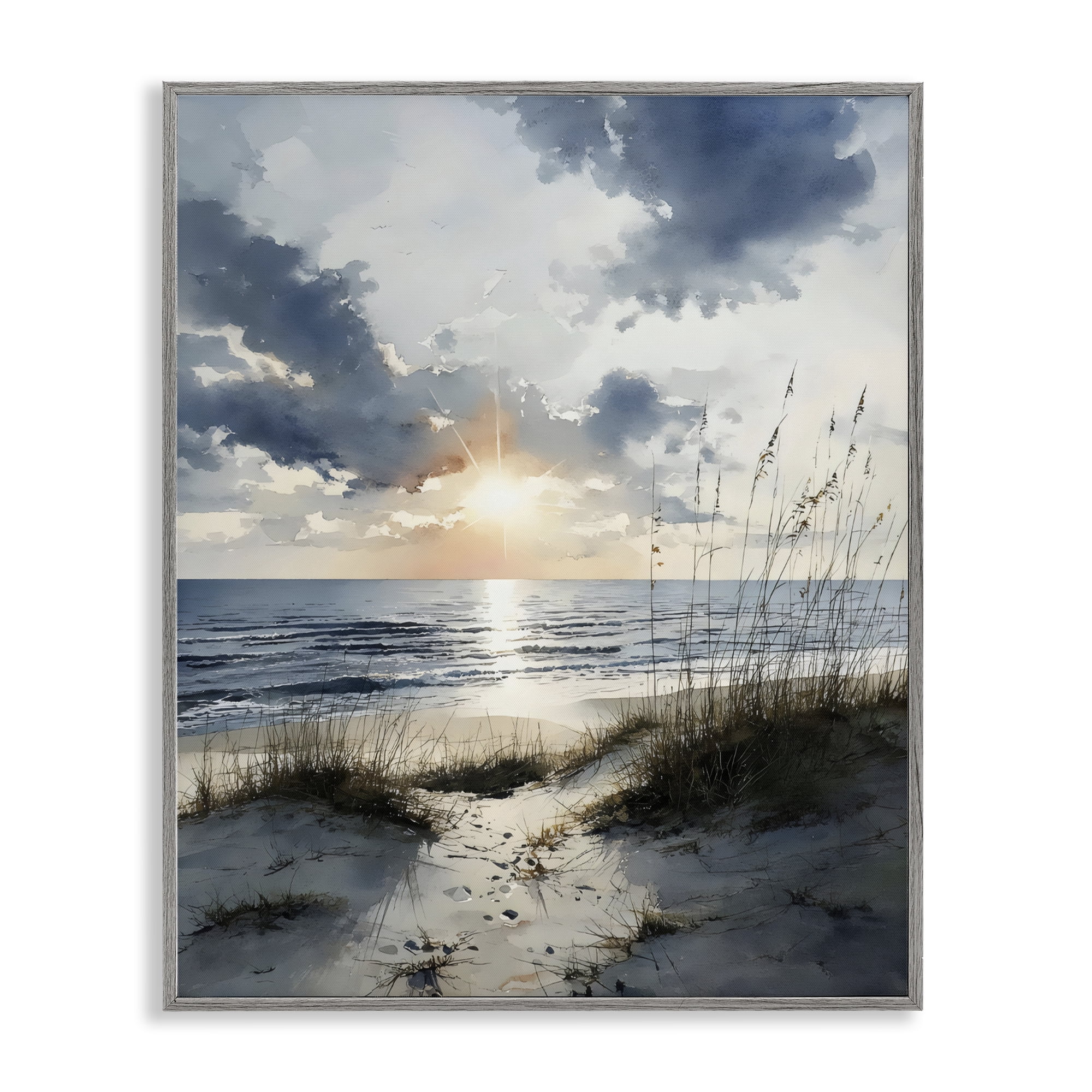Stupell Industries Ocean Sunrise over Sandy Dunes Gray Framed Giclee Art, design by Franklyn Gregory