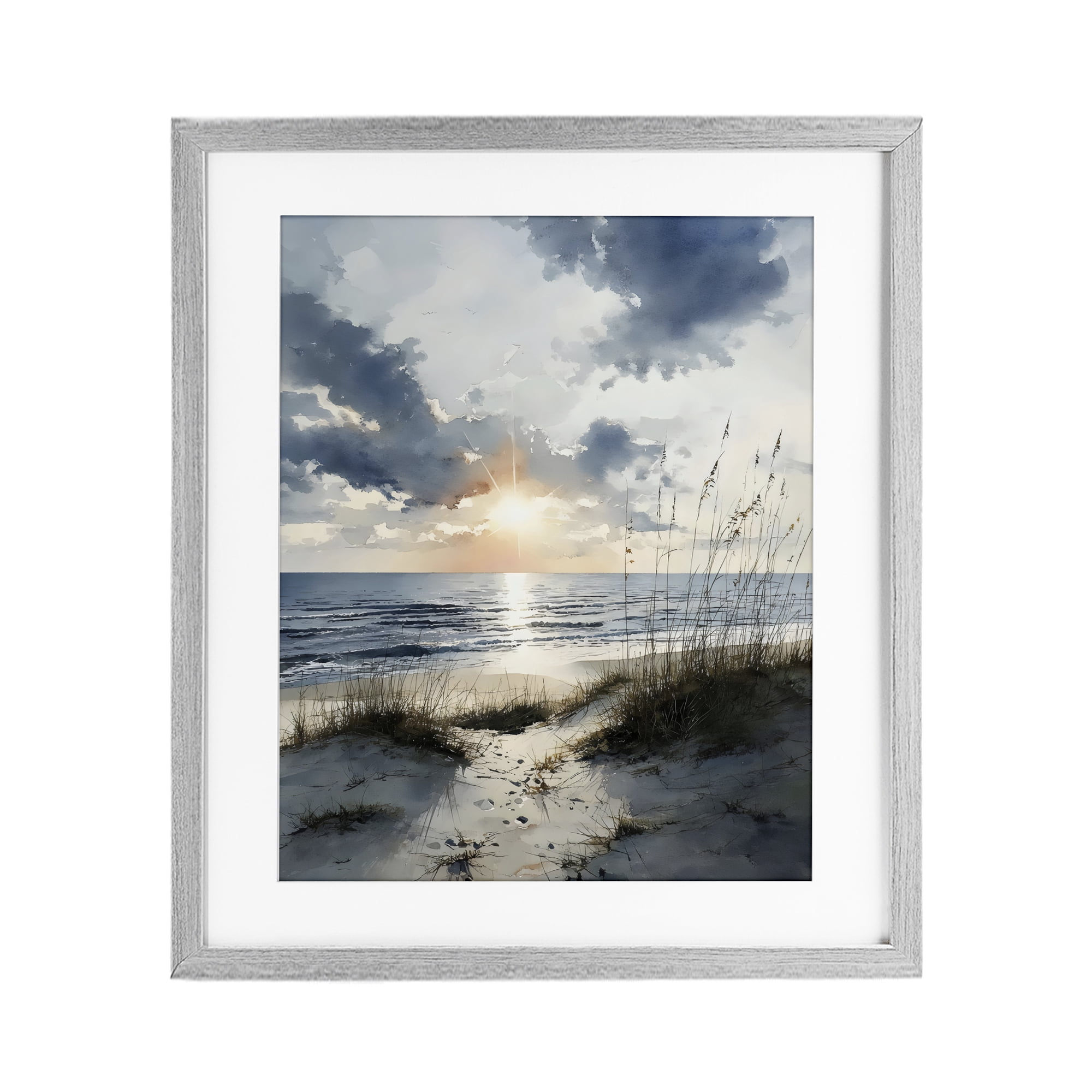 Stupell Industries Ocean Sunrise over Sandy Dunes Gray Framed Print Under Glass, design by Franklyn Gregory