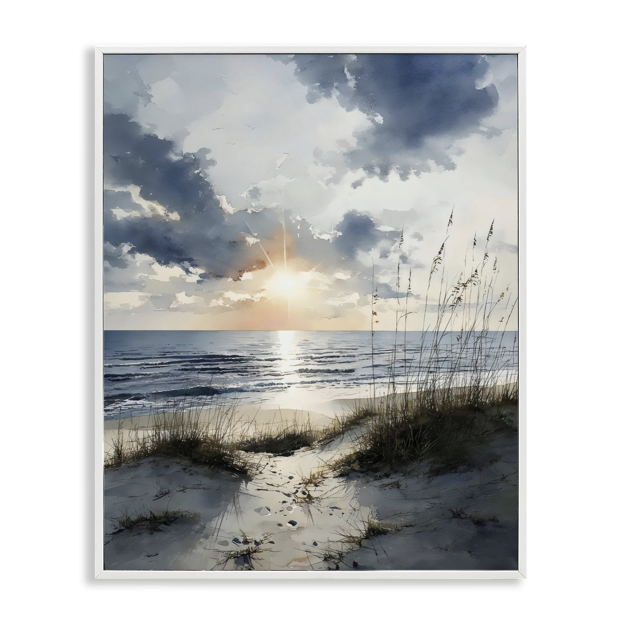 Stupell Industries Ocean Sunrise over Sandy Dunes White Framed Giclee Art, design by Franklyn Gregory