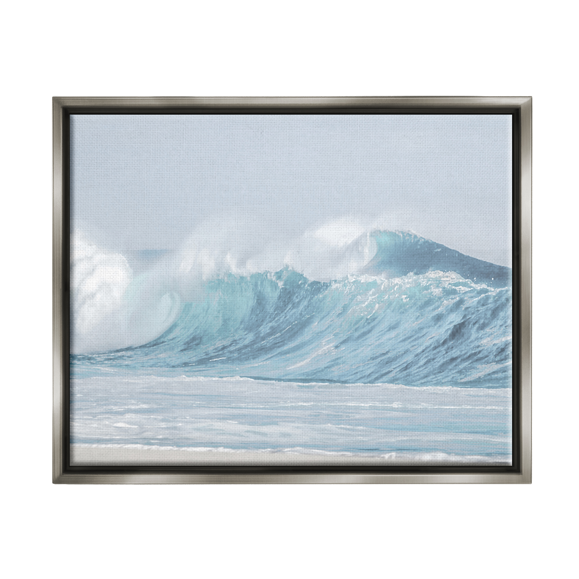 Stupell Industries Ocean Tsunami Waves Landscape Photography Gray Floater Framed Canvas Art Print Wall Art, 21 x 17