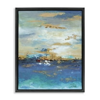 Stupell Industries Ocean View with Tan Accents Abstract Painting Black Floater Framed Canvas Art Print Wall Art, 17 x 21