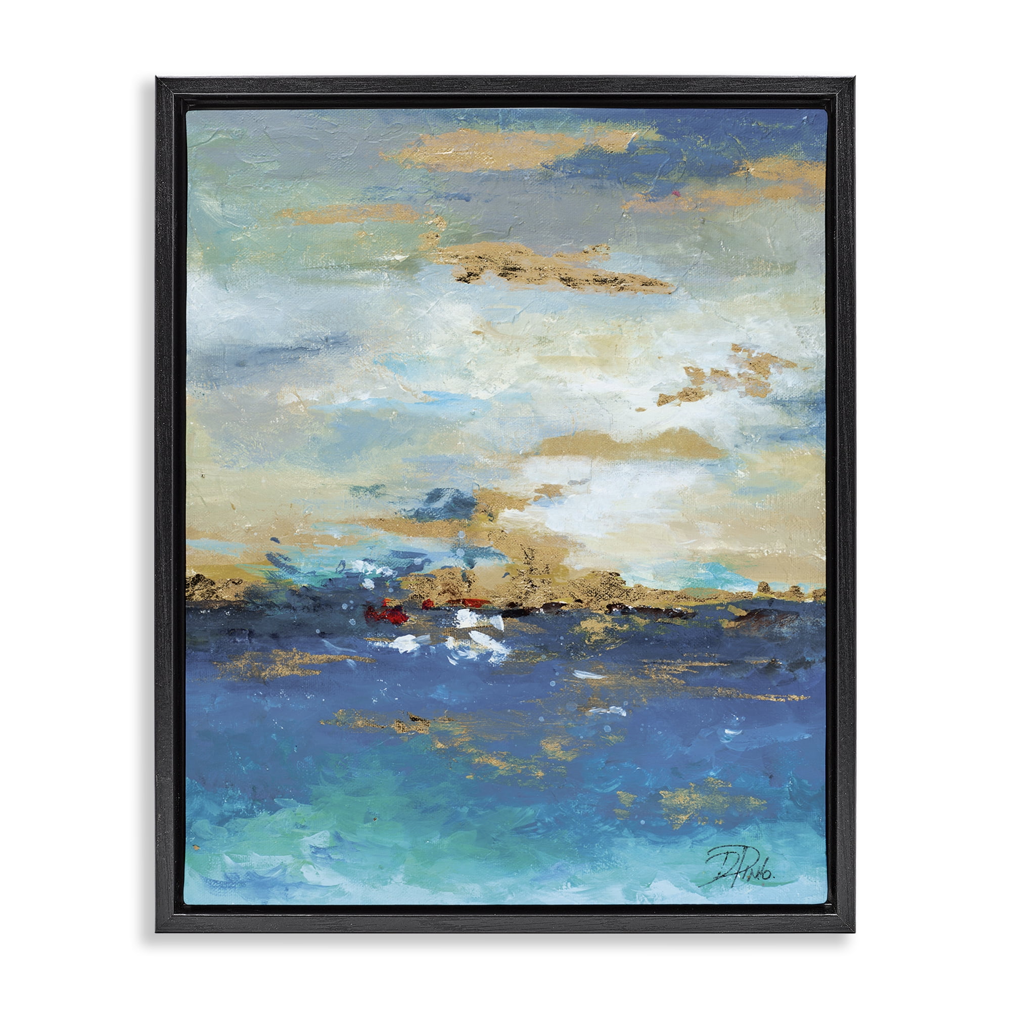 Stupell Industries Ocean View with Tan Accents Abstract Painting Black Floater Framed Canvas Art Print Wall Art, 25 x 31