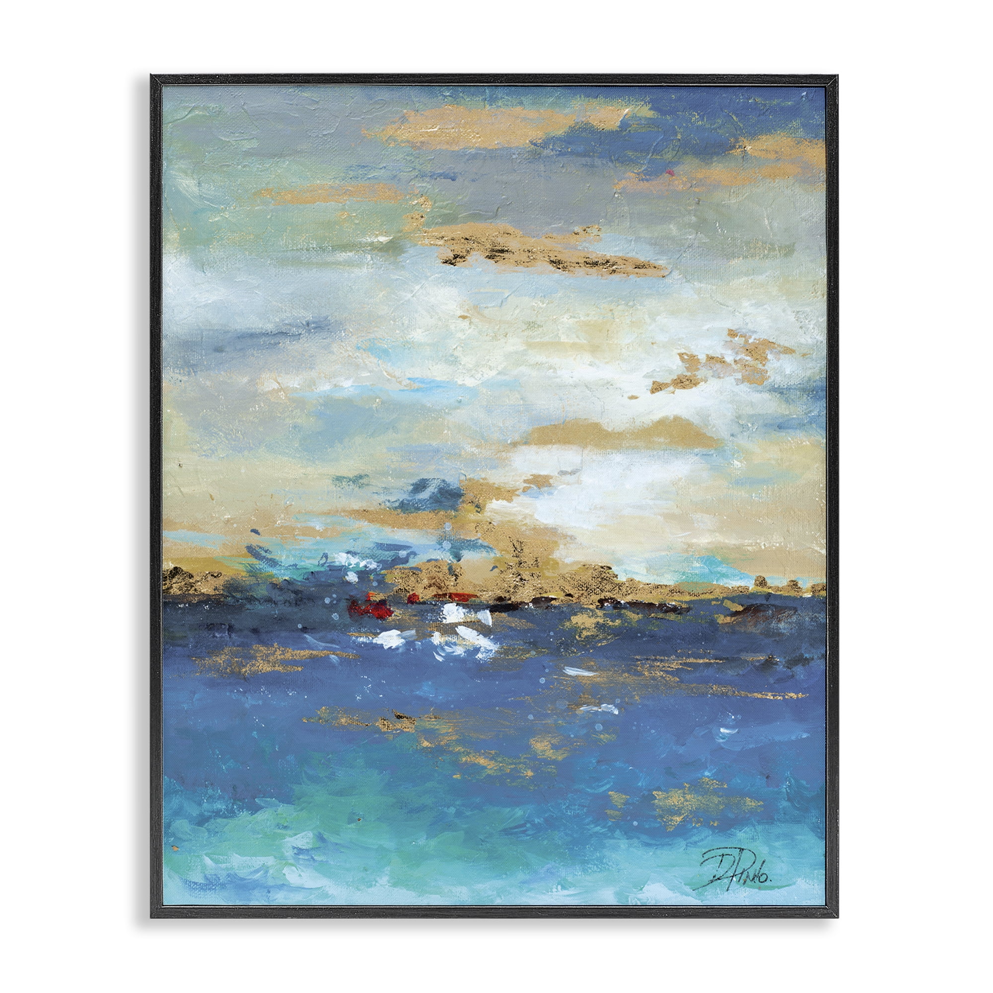 Stupell Industries Ocean View with Tan Accents Abstract Painting Black Framed Art Print Wall Art, 16 x 20