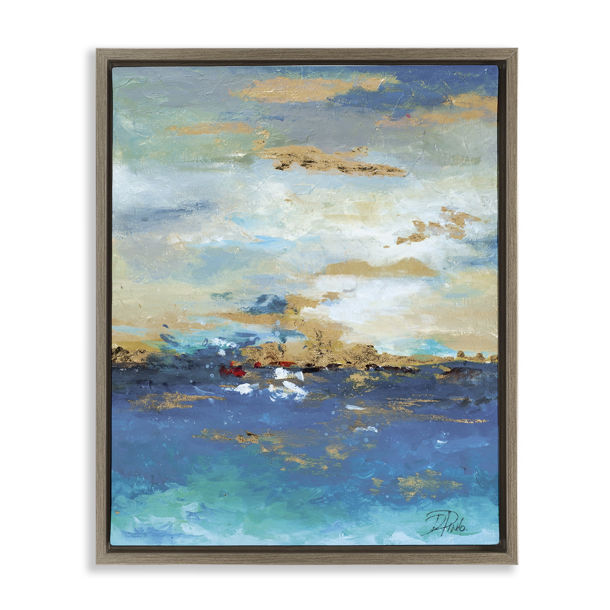 Stupell Industries Ocean View with Tan Accents Abstract Painting Brown Floater Framed Canvas Art Print Wall Art, 17 x 21