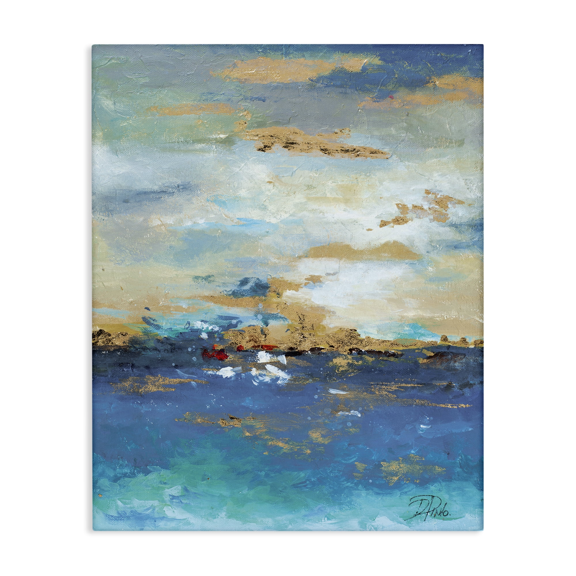 Stupell Industries Ocean View with Tan Accents Abstract Painting Gallery Wrapped Canvas Art Print Wall Art, 30 x 40