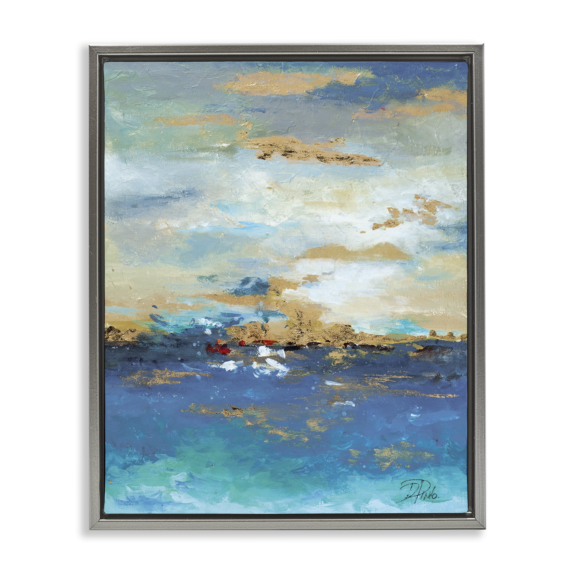 Stupell Industries Ocean View with Tan Accents Abstract Painting Gray Floater Framed Canvas Art Print Wall Art, 25 x 31