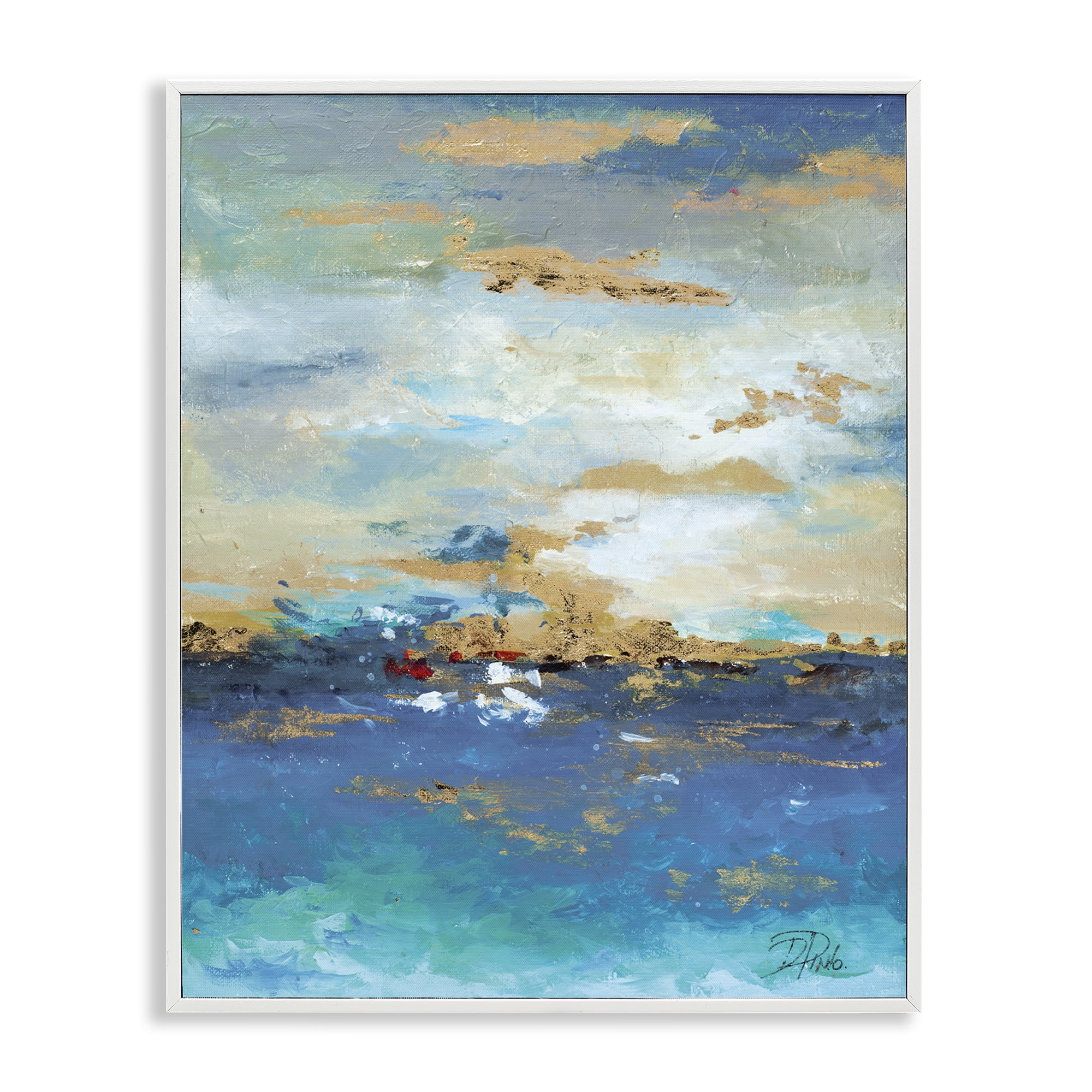 Stupell Industries Ocean View with Tan Accents Abstract Painting White Framed Art Print Wall Art, 11 x 14