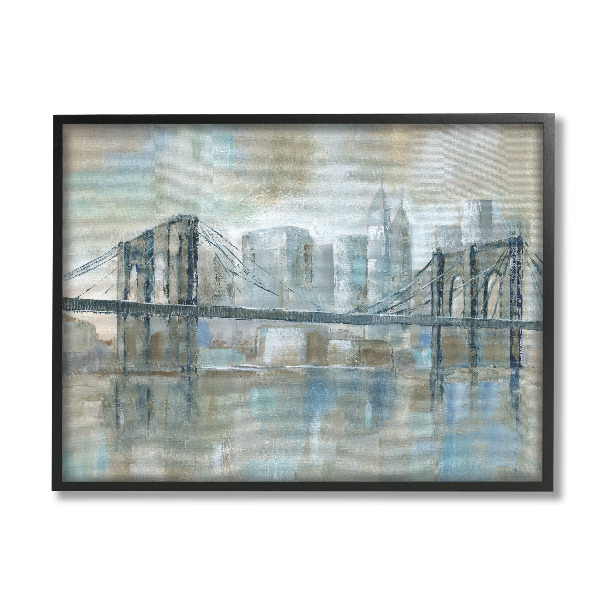 Stupell Industries Ocean Water Bridge Reflection Abstract Blocked Cityscape, 20 x 16, Design by Nan