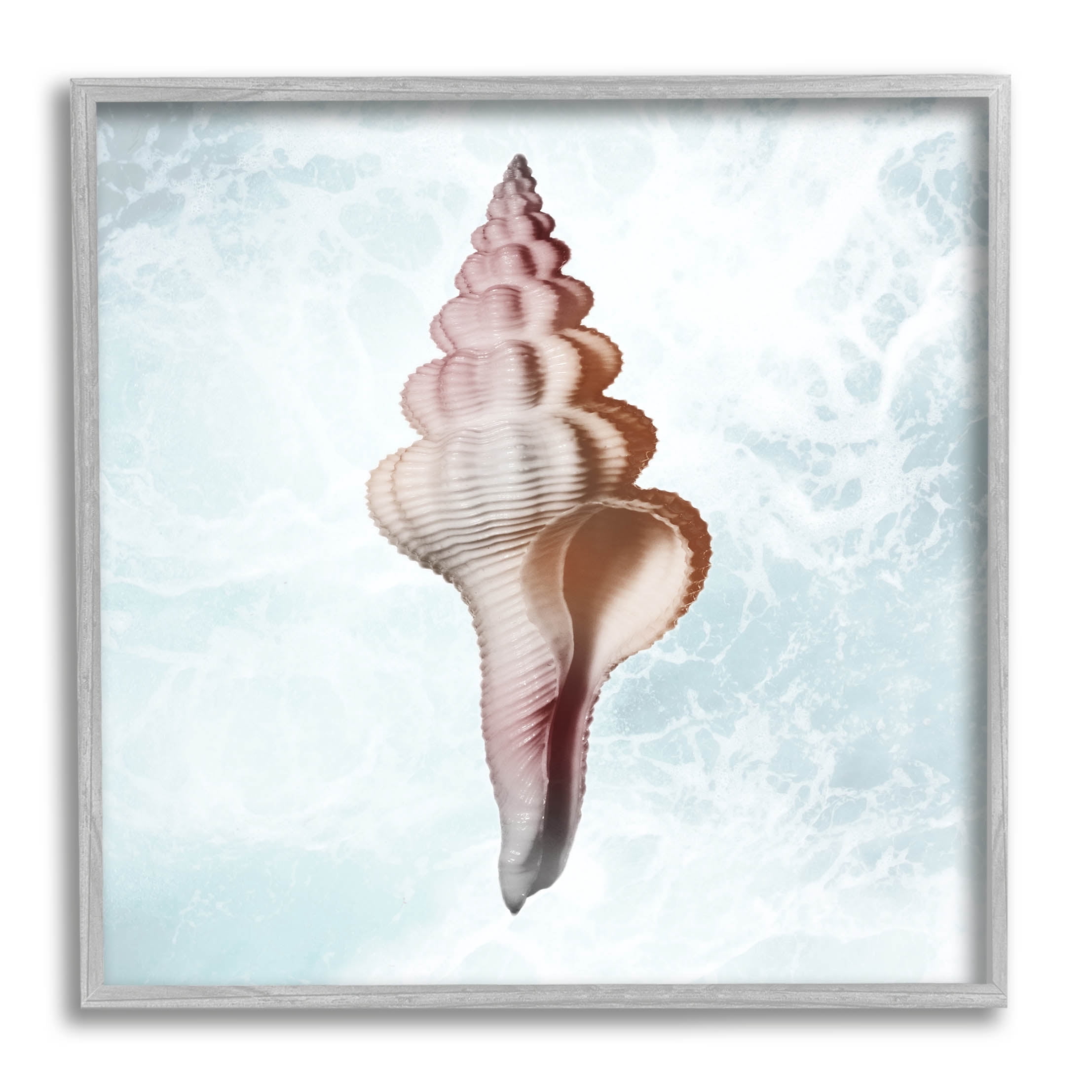 Stupell Industries Ocean Waves Conch Shell Graphic Art Gray Framed Art Print Wall Art, Design by Marcus Prime