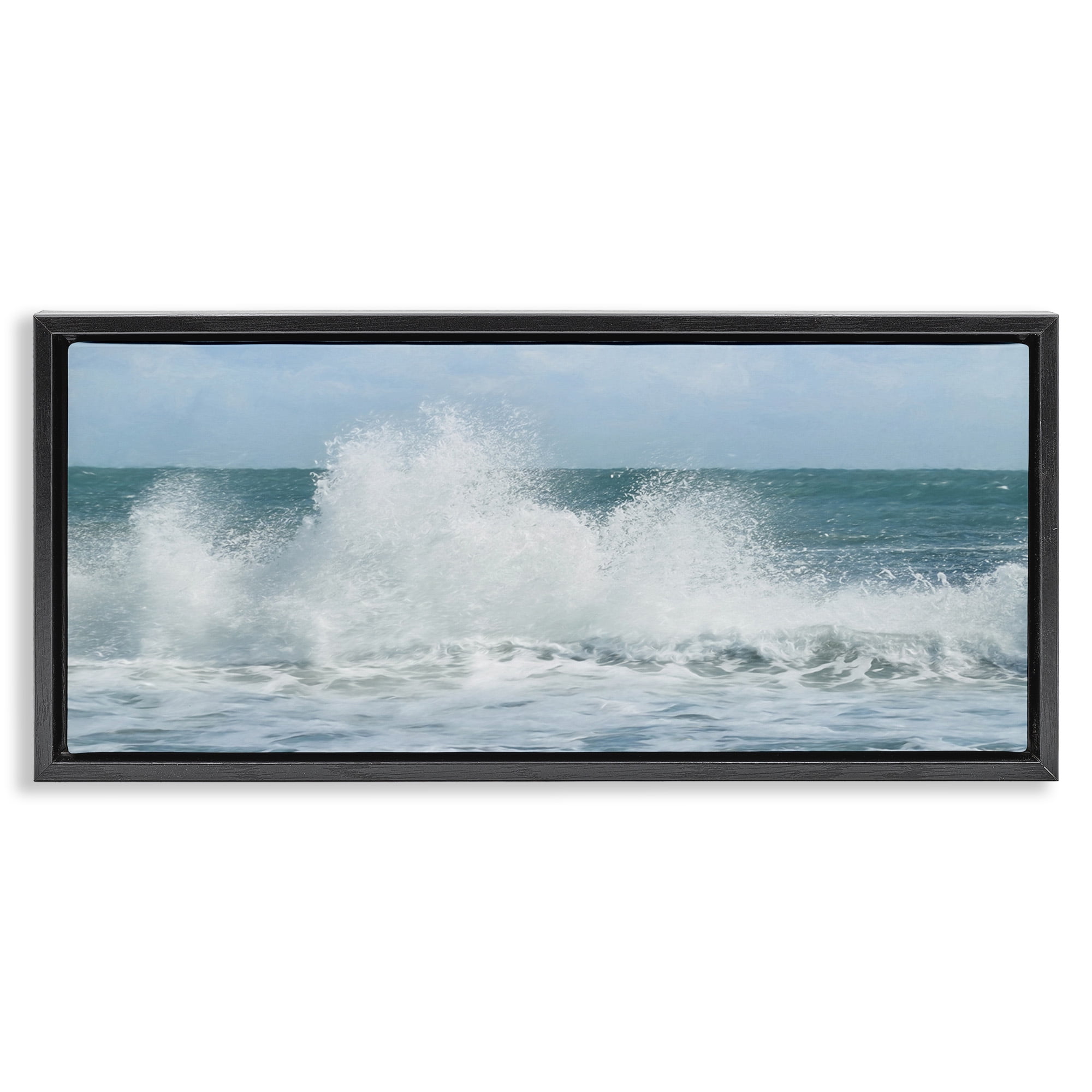 Stupell Industries Ocean Waves Crashing Foam Splash Nature Photography Black Floater Framed Canvas Art Print Wall Art, 31 x 14