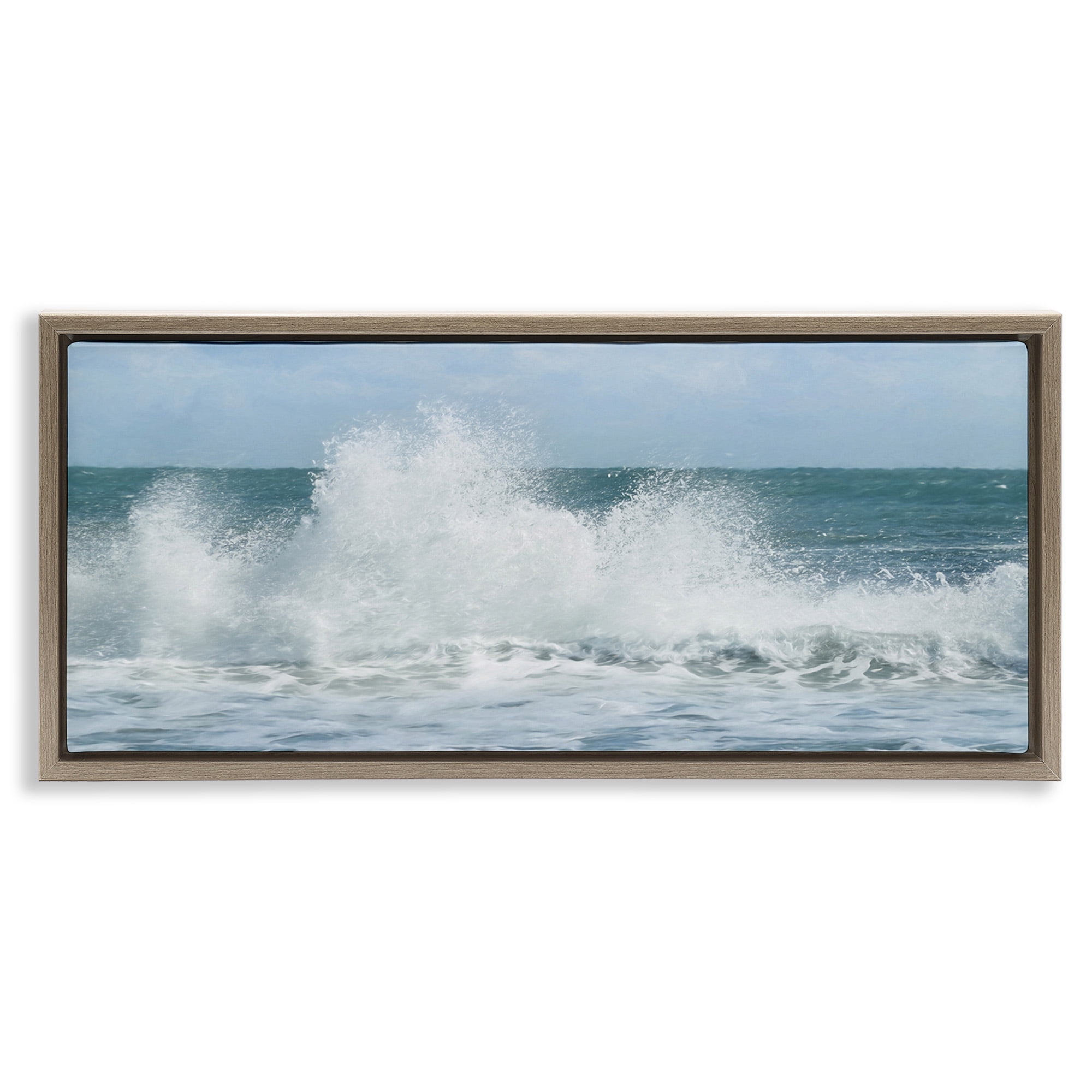 Stupell Industries Ocean Waves Crashing Foam Splash Nature Photography Brown Floater Framed Canvas Art Print Wall Art, 31 x 14