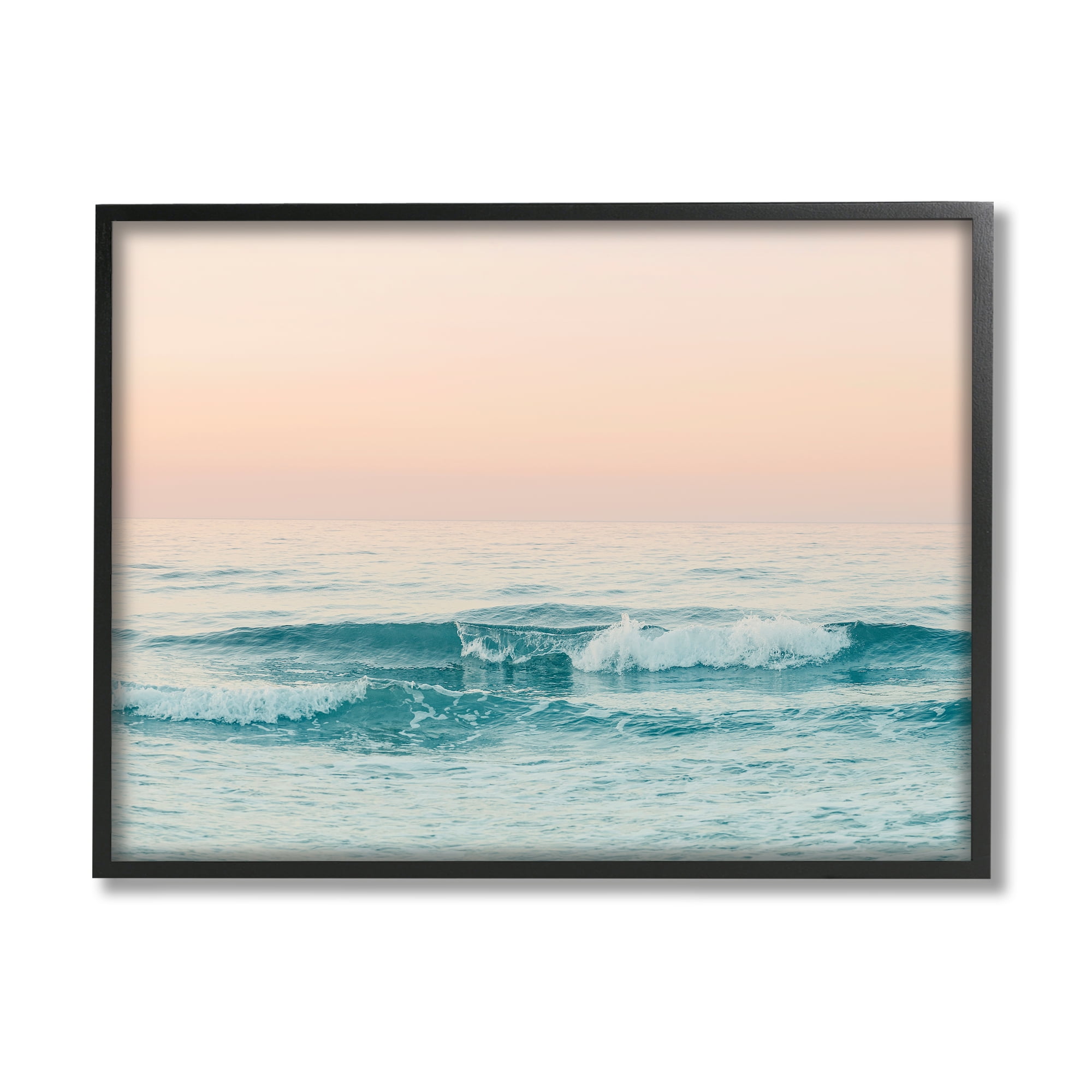 Stupell Industries Ocean Waves Sunset Nature Photography Black Framed Art Print Wall Art, 20 x 16