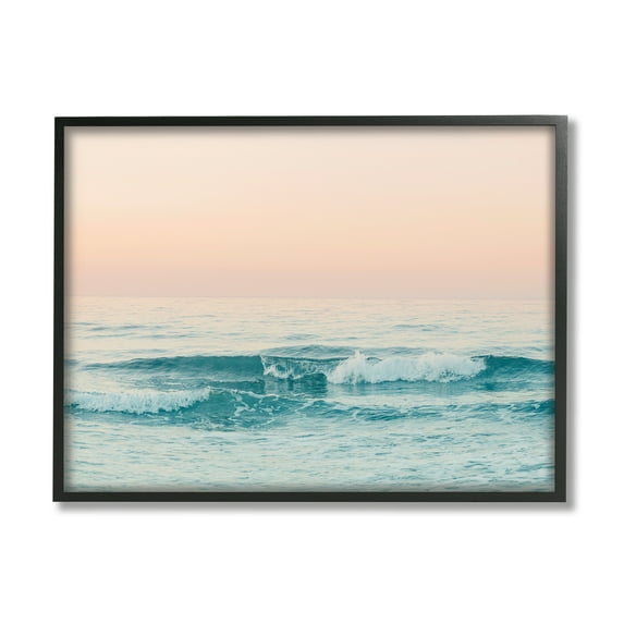 Stupell Industries Ocean Waves Sunset Nature Photography Black Framed Art Print Wall Art, 30 x 24