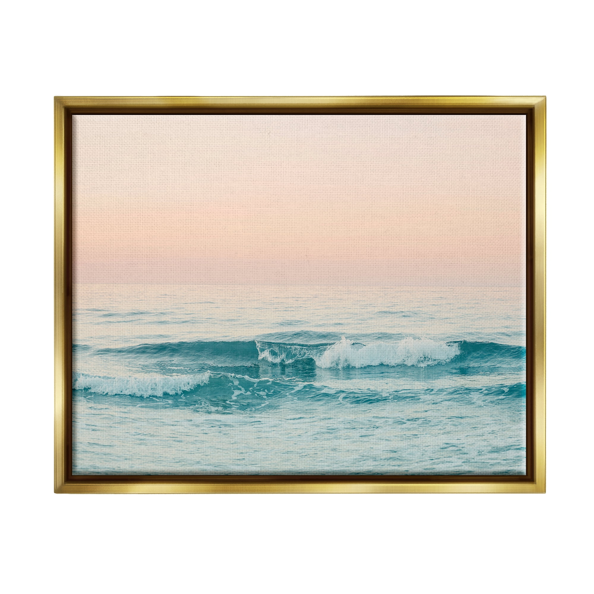 Stupell Industries Ocean Waves Sunset Nature Photography Gold Floater Framed Art Print Wall Art, 21 x 17