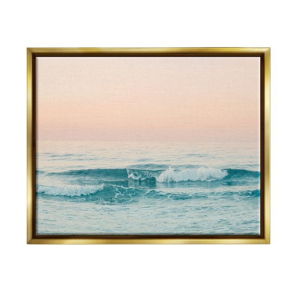 Stupell Industries Ocean Waves Sunset Nature Photography Gold Floater Framed Art Print Wall Art, 21 x 17