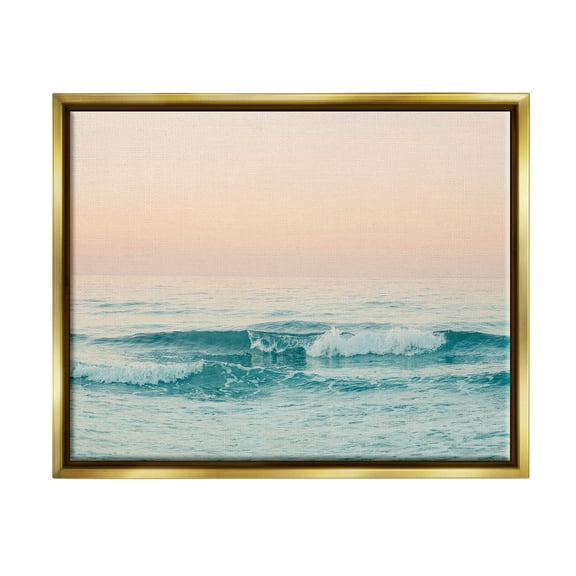 Stupell Industries Ocean Waves Sunset Nature Photography Gold Floater Framed Art Print Wall Art, 31 x 25