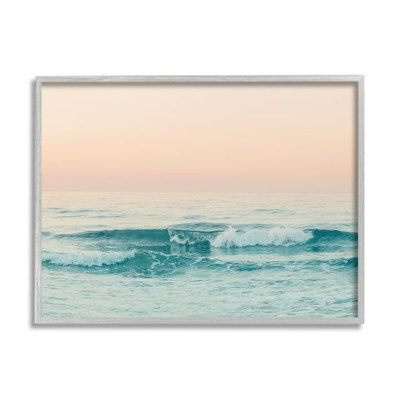 Stupell Industries Ocean Waves Sunset Nature Photography Gray Framed Art Print Wall Art, 14 x 11