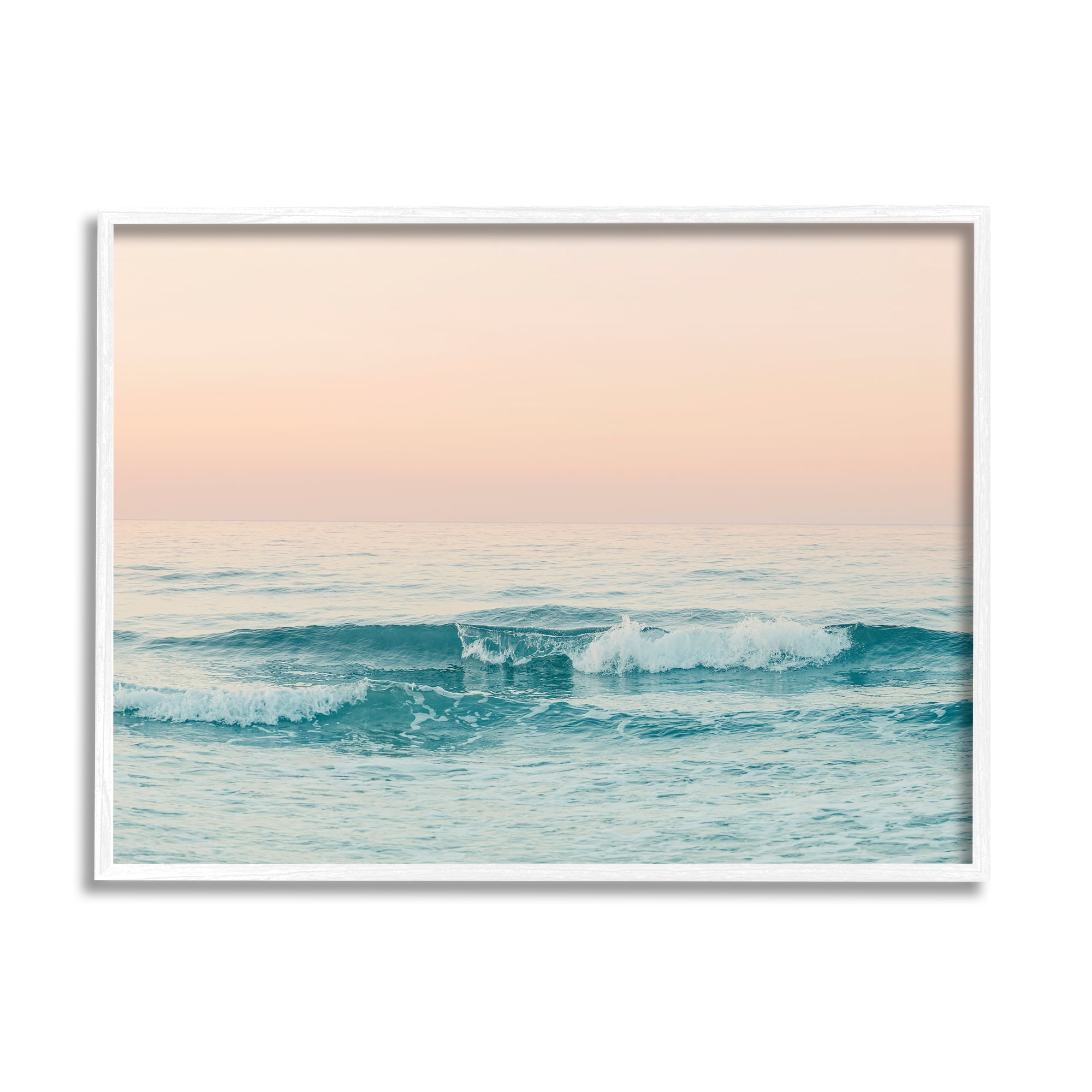 Stupell Industries Ocean Waves Sunset Nature Photography White Framed Art Print Wall Art, 20 x 16