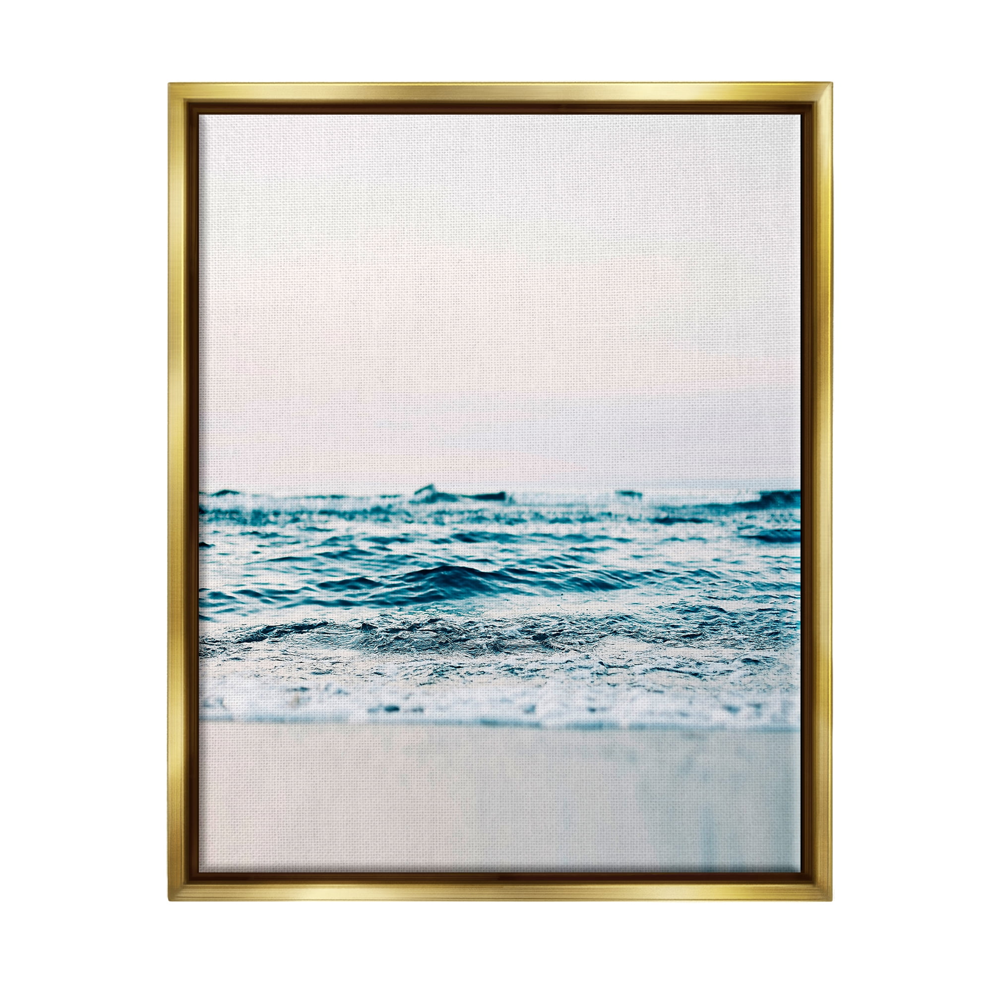 Stupell Industries Ocean Waves on Shore Nature Photography Gold Floater Framed Art Print Wall Art, 17 x 21
