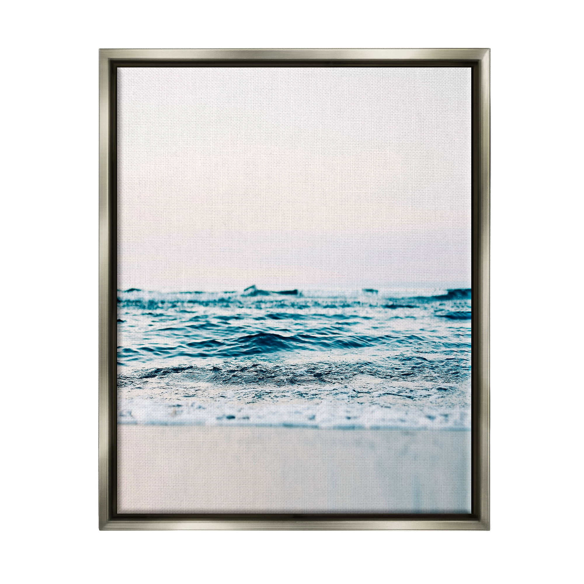 Stupell Industries Ocean Waves on Shore Nature Photography Gray Floater Framed Art Print Wall Art, 17 x 21