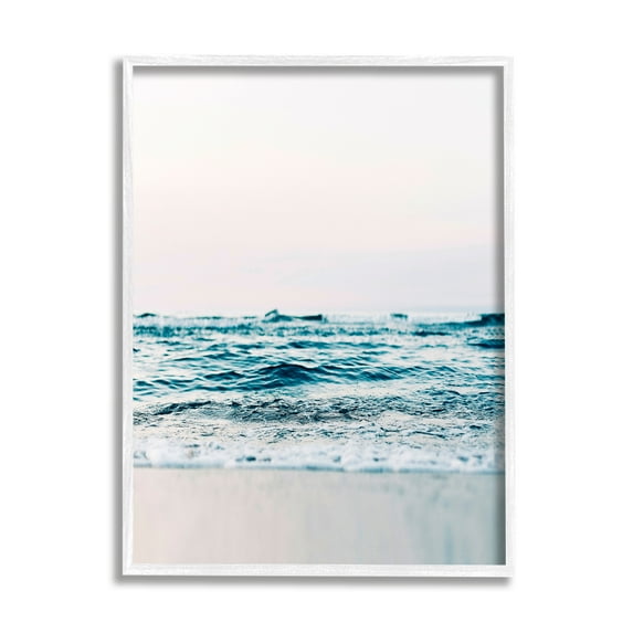 Stupell Industries Ocean Waves on Shore Nature Photography White Framed Art Print Wall Art, 16 x 20