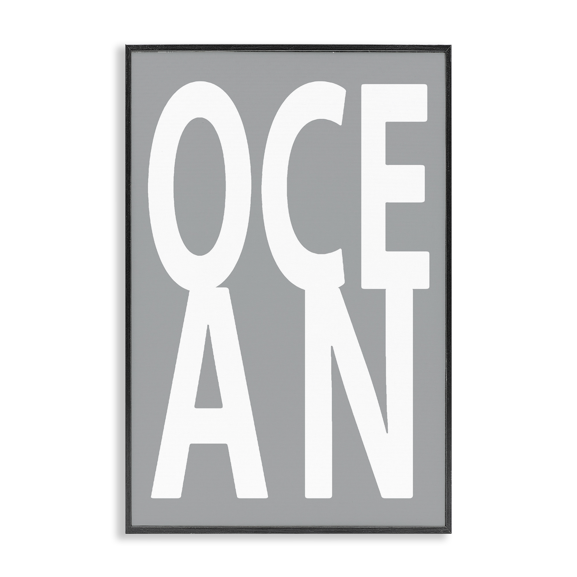 Stupell Industries Ocean Word on Grey Typography Painting Black Framed Art Print Wall Art, 16 x 24