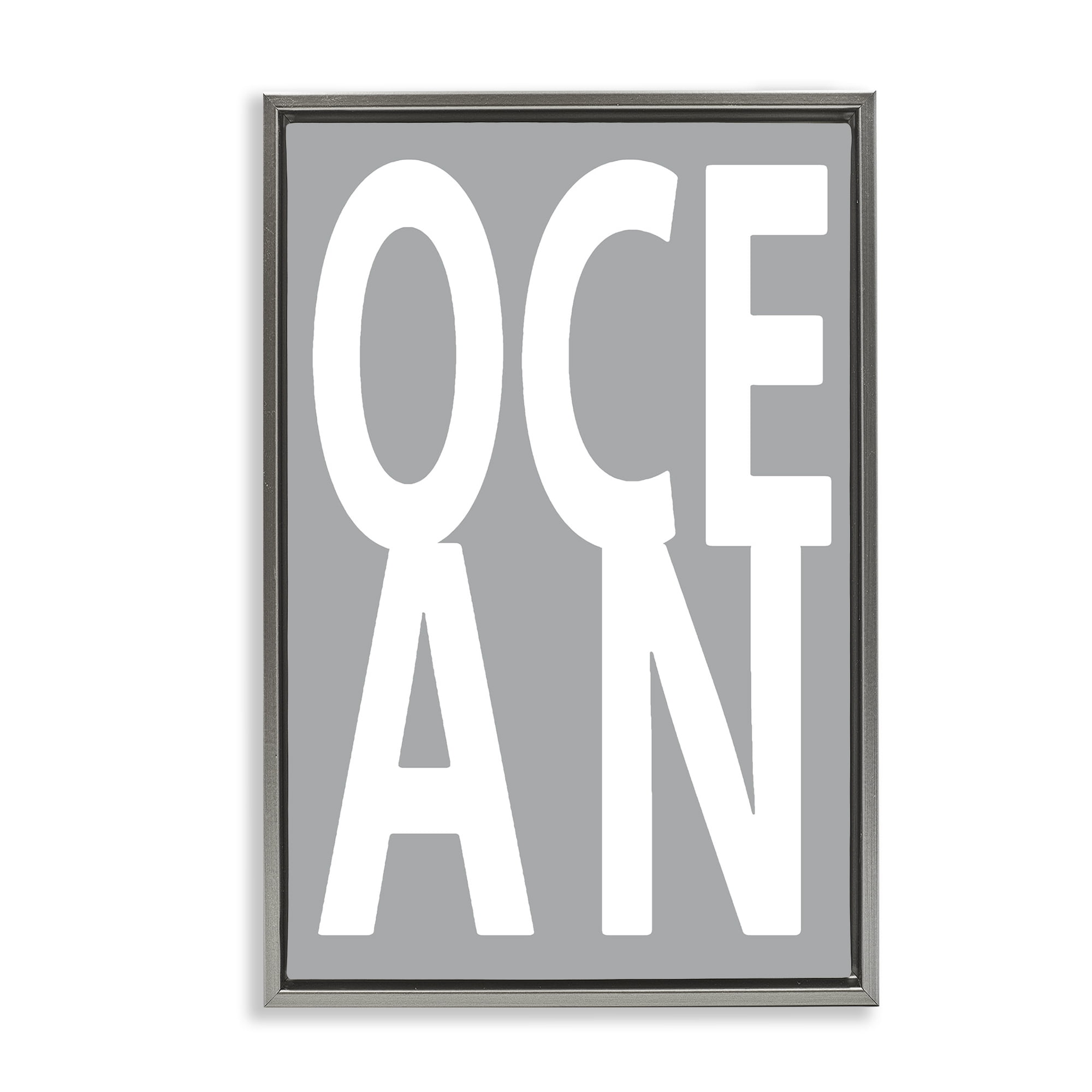 Stupell Industries Ocean Word on Grey Typography Painting Gray Floater Framed Art Print Wall Art, 17 x 25