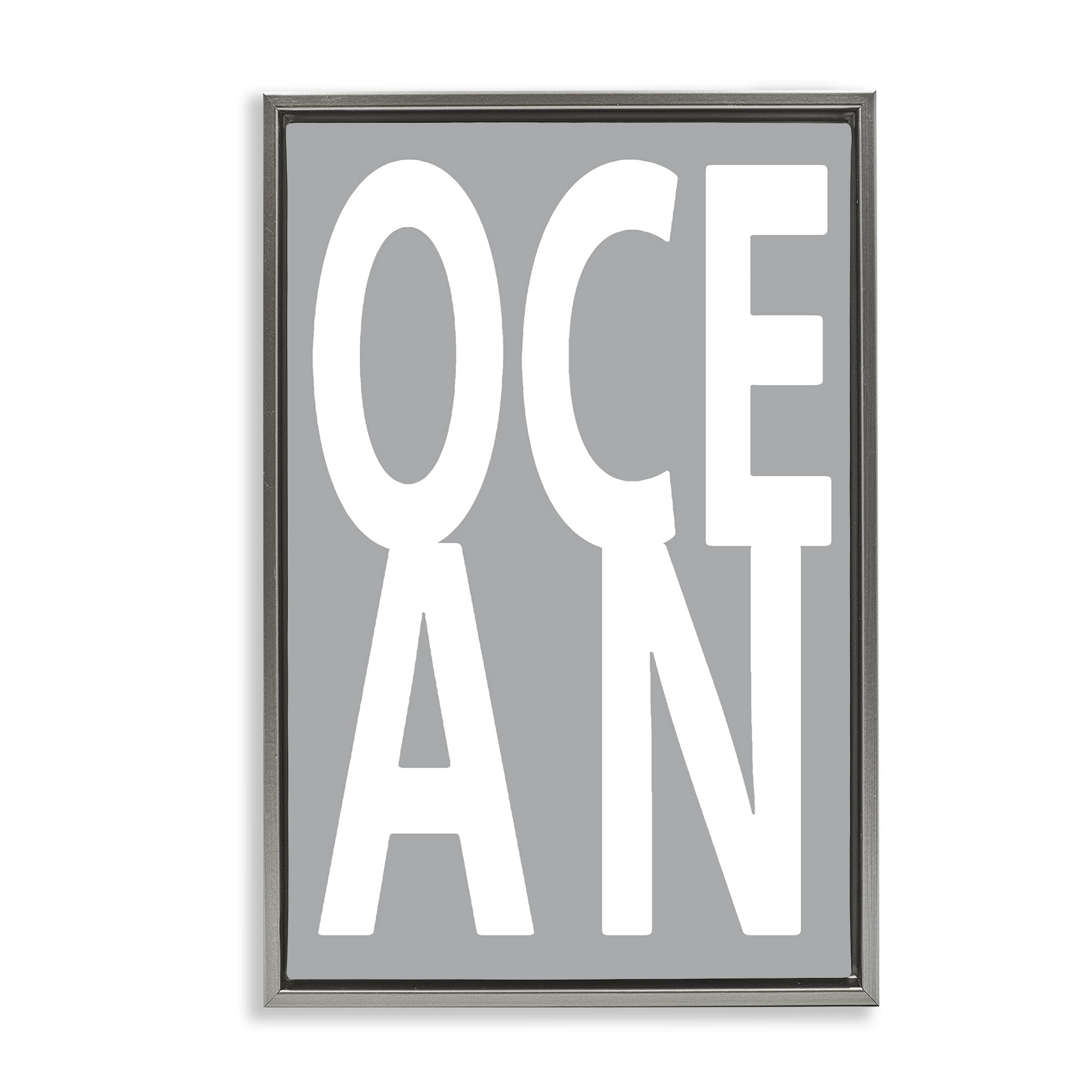 Stupell Industries Ocean Word on Grey Typography Painting Gray Floater Framed Art Print Wall Art, 21 x 31