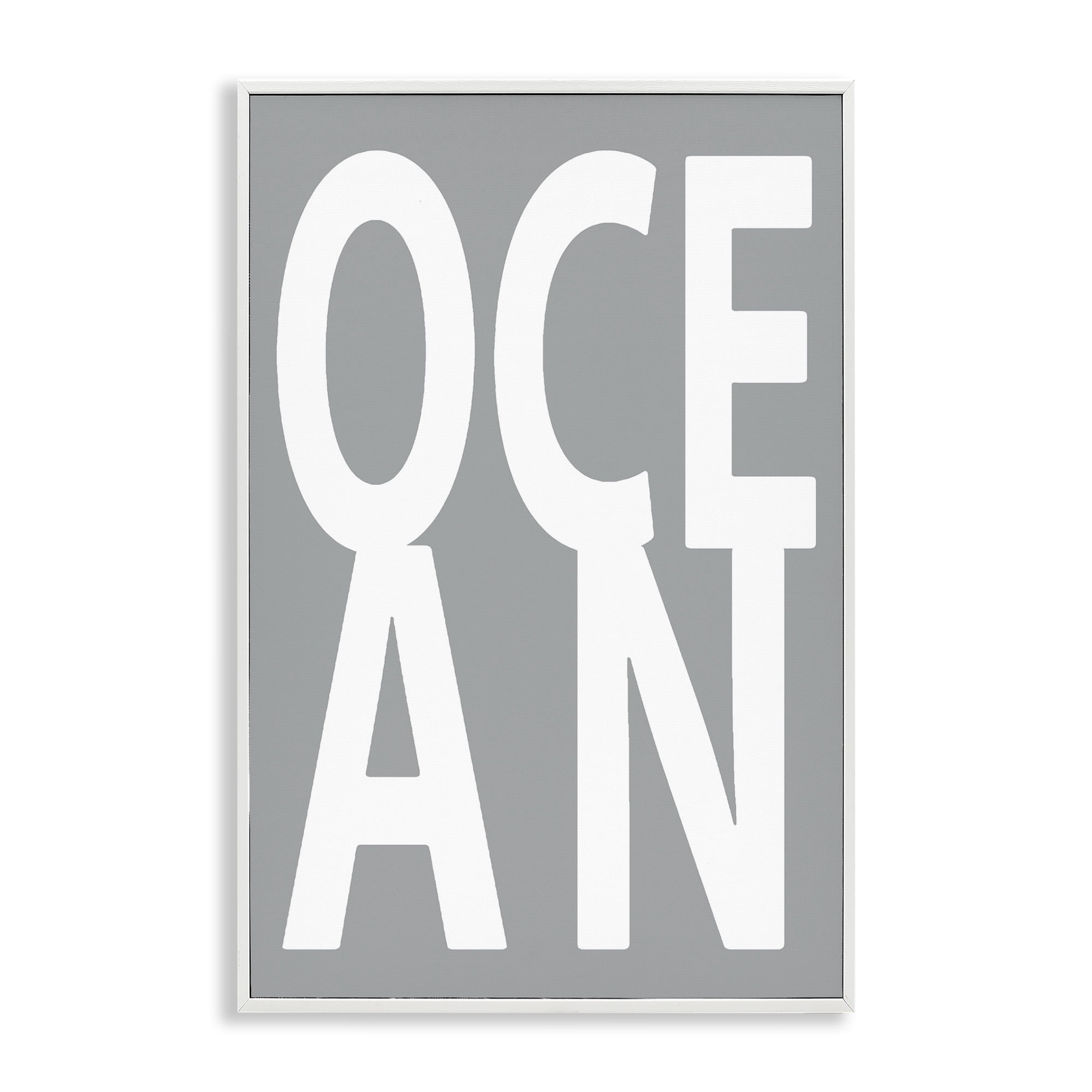 Stupell Industries Ocean Word on Grey Typography Painting White Framed Art Print Wall Art, 20 x 30