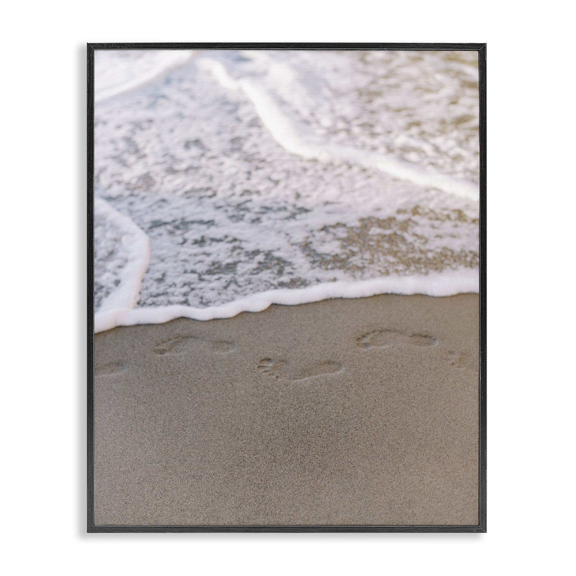 Stupell Industries Ocean's Edge Footprints Coastal Photography Black Framed Art Print Wall Art, 16 x 20