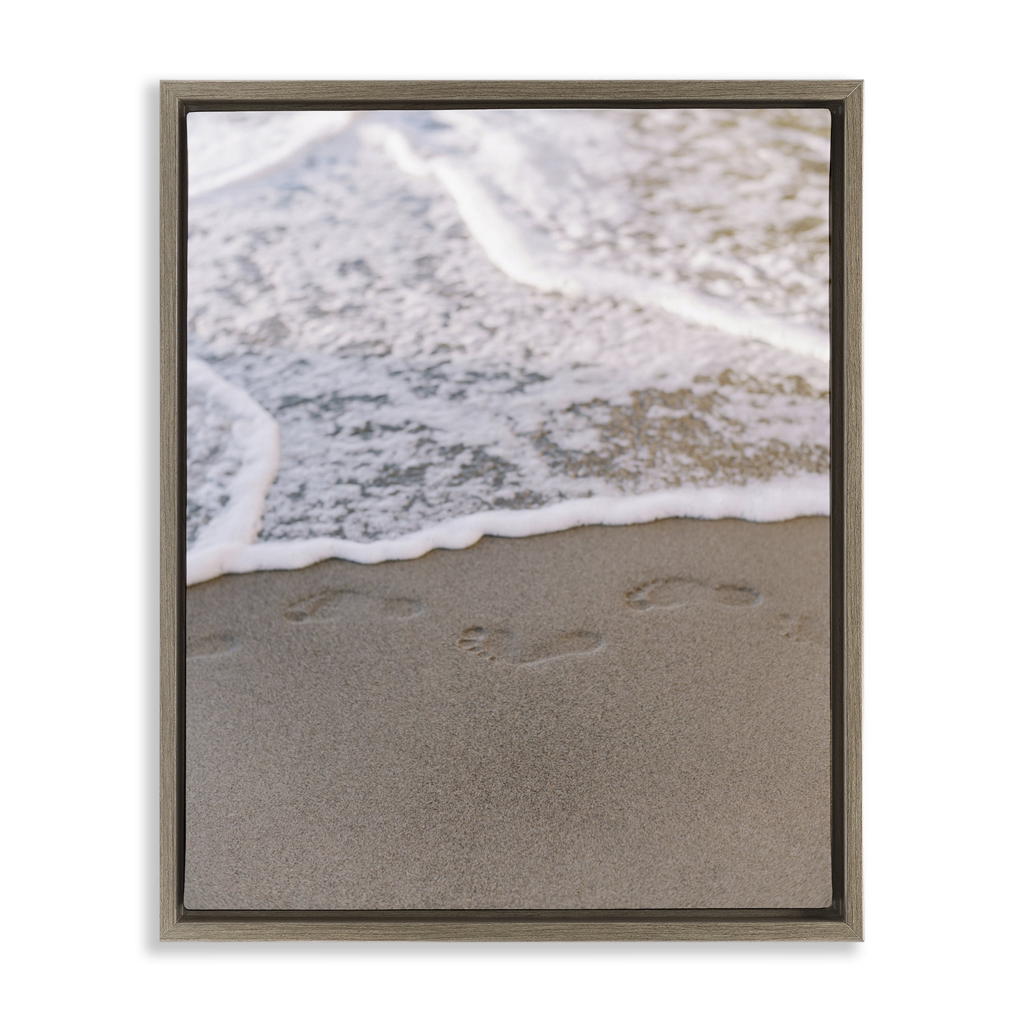 Stupell Industries Ocean's Edge Footprints Coastal Photography Brown Floater Framed Canvas Art Print Wall Art, 17 x 21