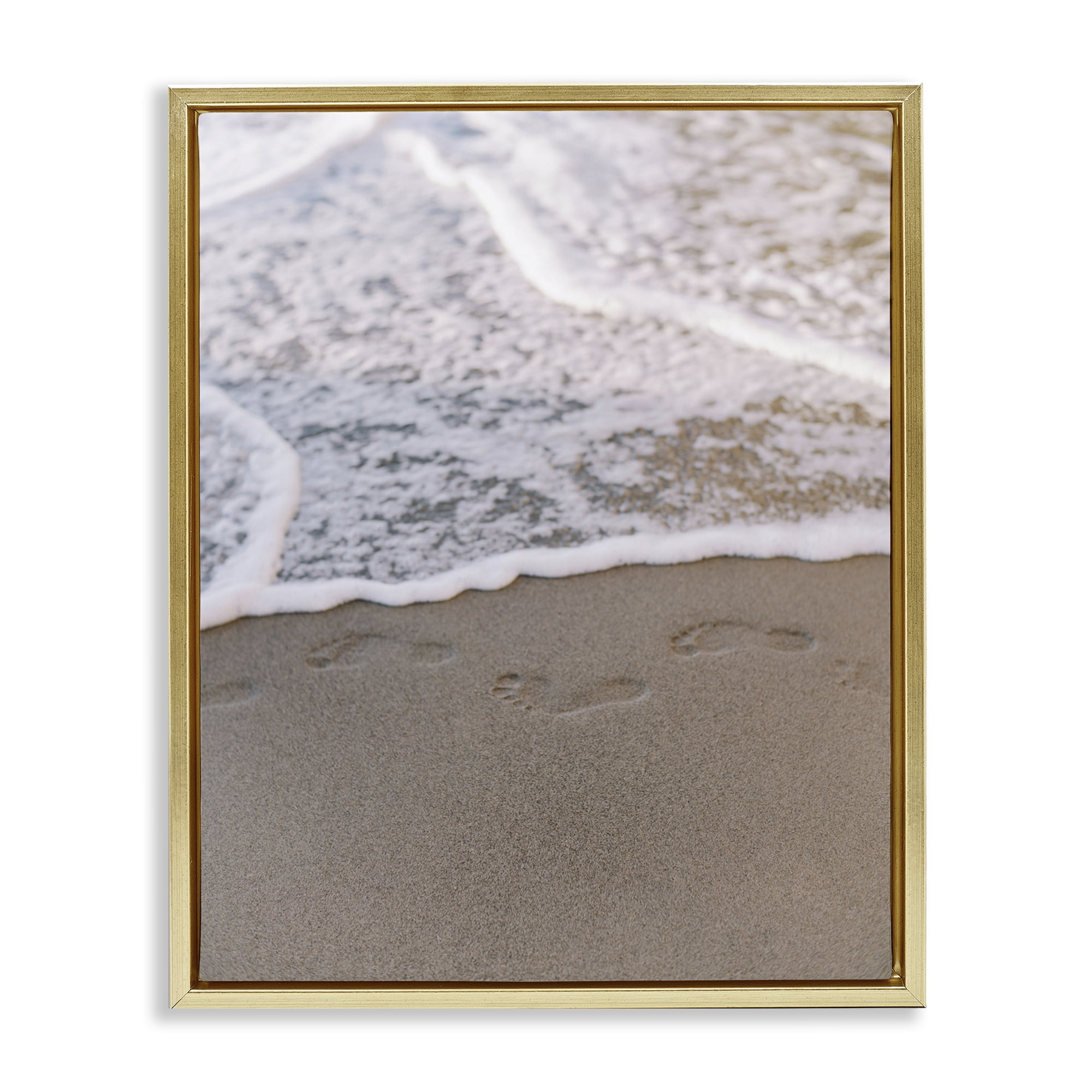Stupell Industries Ocean's Edge Footprints Coastal Photography Gold Floater Framed Canvas Art Print Wall Art, 25 x 31