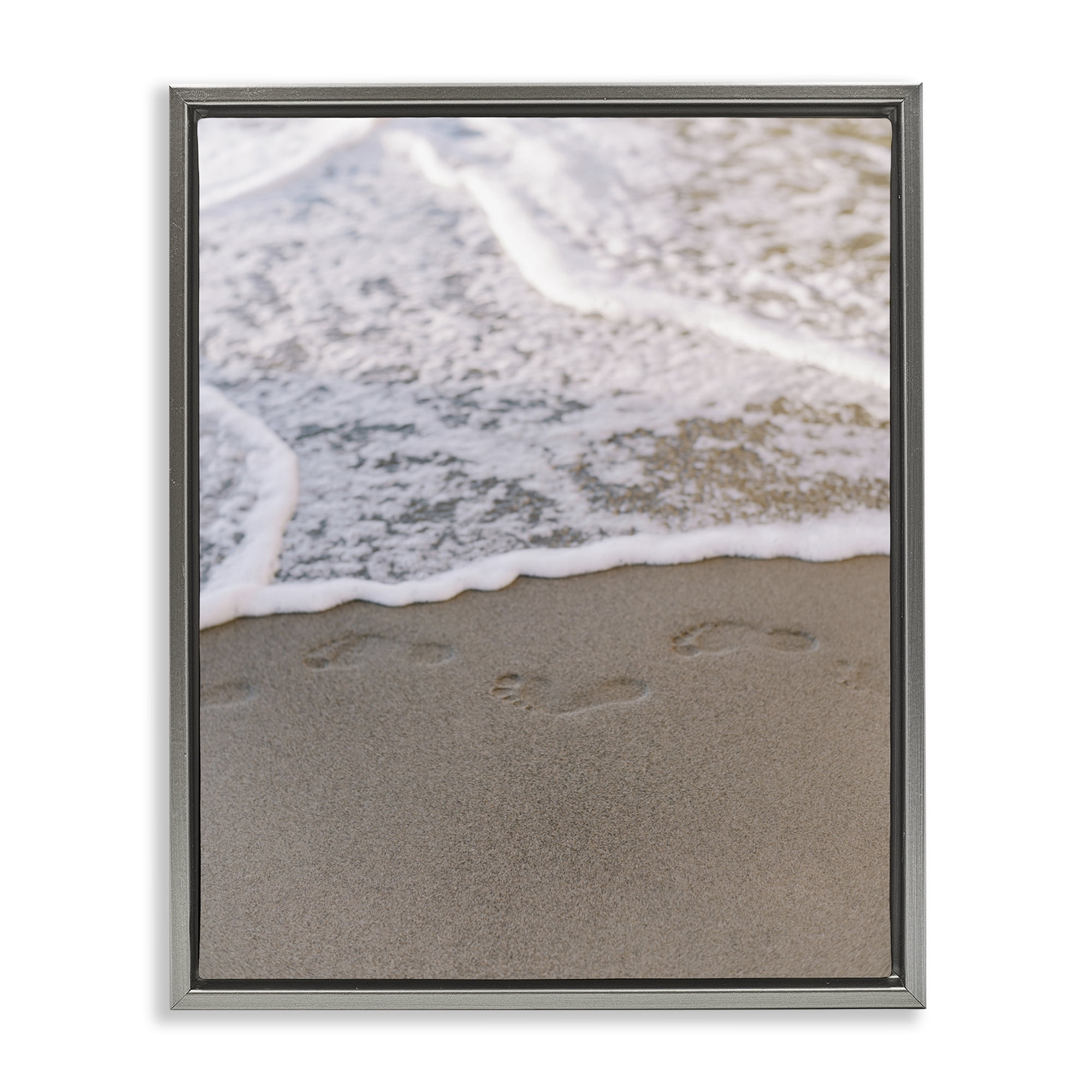 Stupell Industries Ocean's Edge Footprints Coastal Photography Gray Floater Framed Canvas Art Print Wall Art, 25 x 31