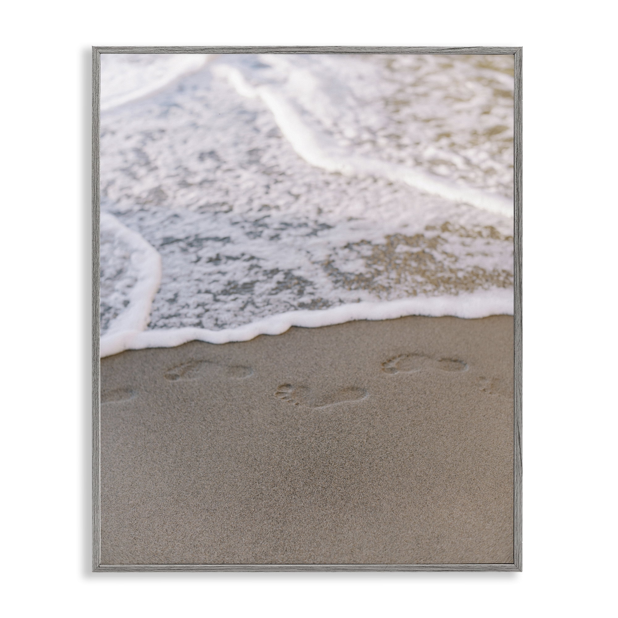 Stupell Industries Ocean's Edge Footprints Coastal Photography Gray Framed Art Print Wall Art, 11 x 14