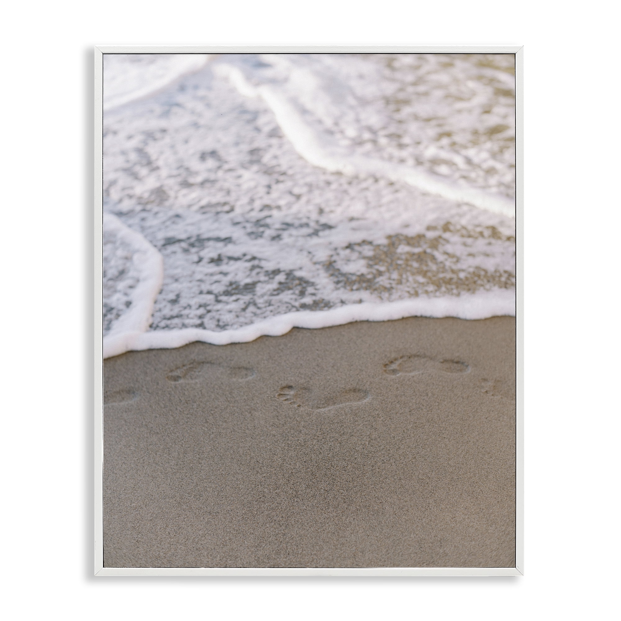 Stupell Industries Ocean's Edge Footprints Coastal Photography White Framed Art Print Wall Art, 24 x 30