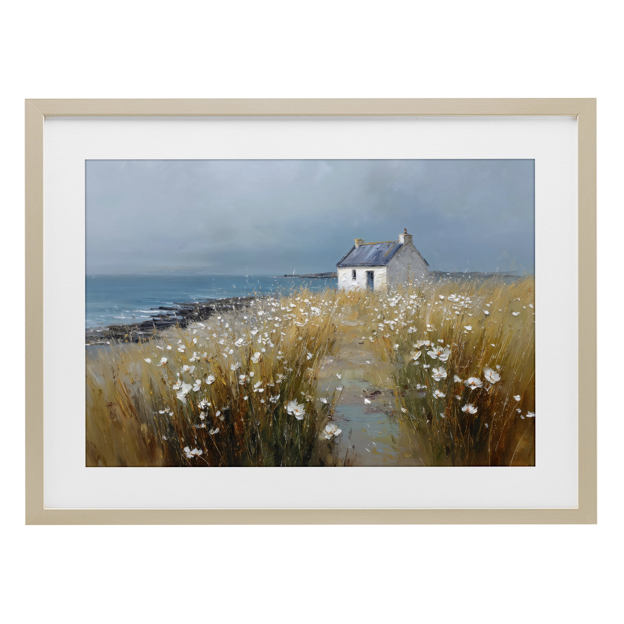 Stupell Industries Oceanfront Cottage Wildflowers Birch Framed Print Under Glass, design by Petal Prints Design