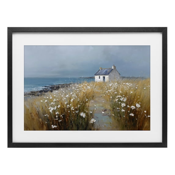 Stupell Industries Traditional Oceanfront Cottage Wildflowers Black Framed Print Under Glass, 20 x 14, by Petals Prints Design