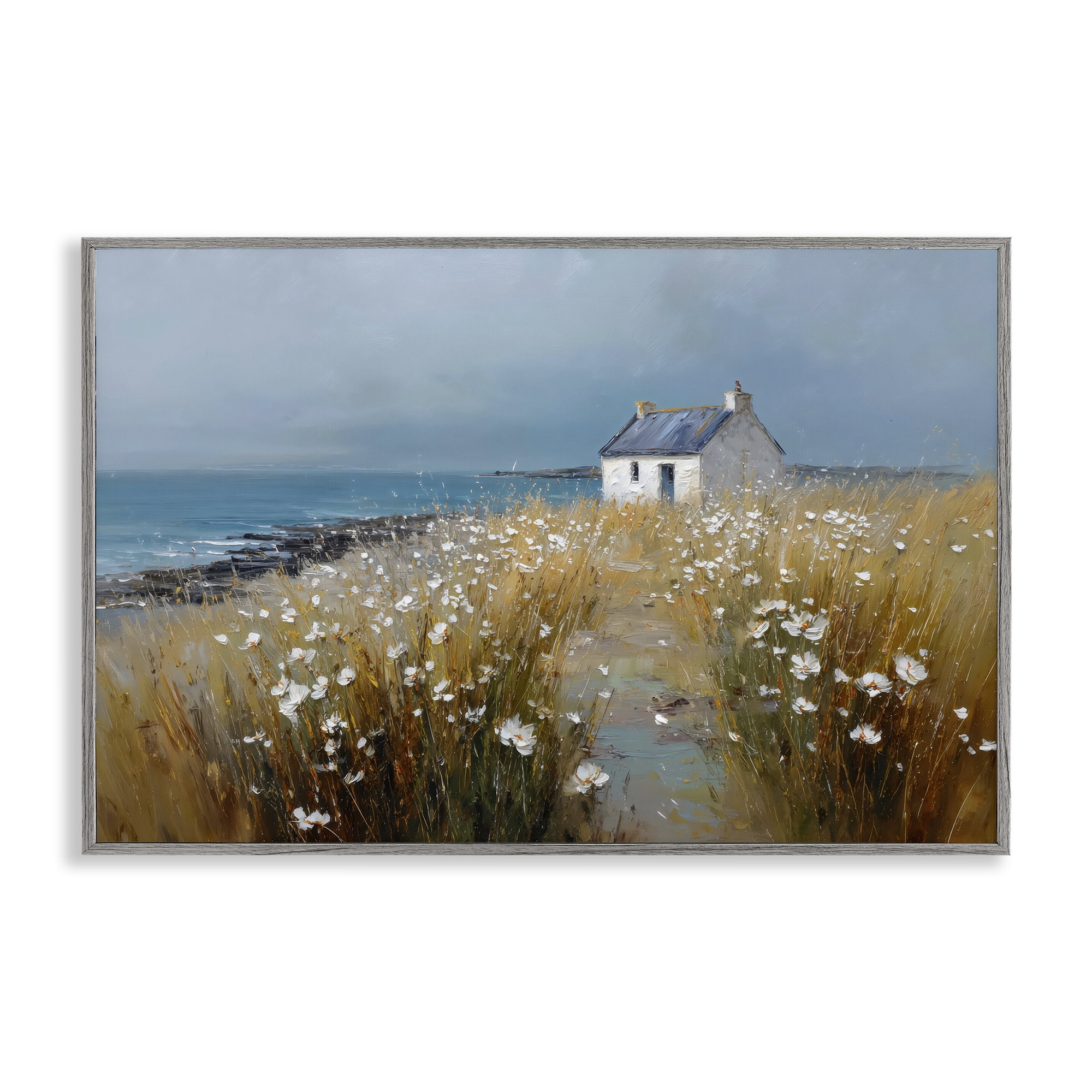 Stupell Industries Oceanfront Cottage Wildflowers Gray Framed Giclee Art, design by Petal Prints Design